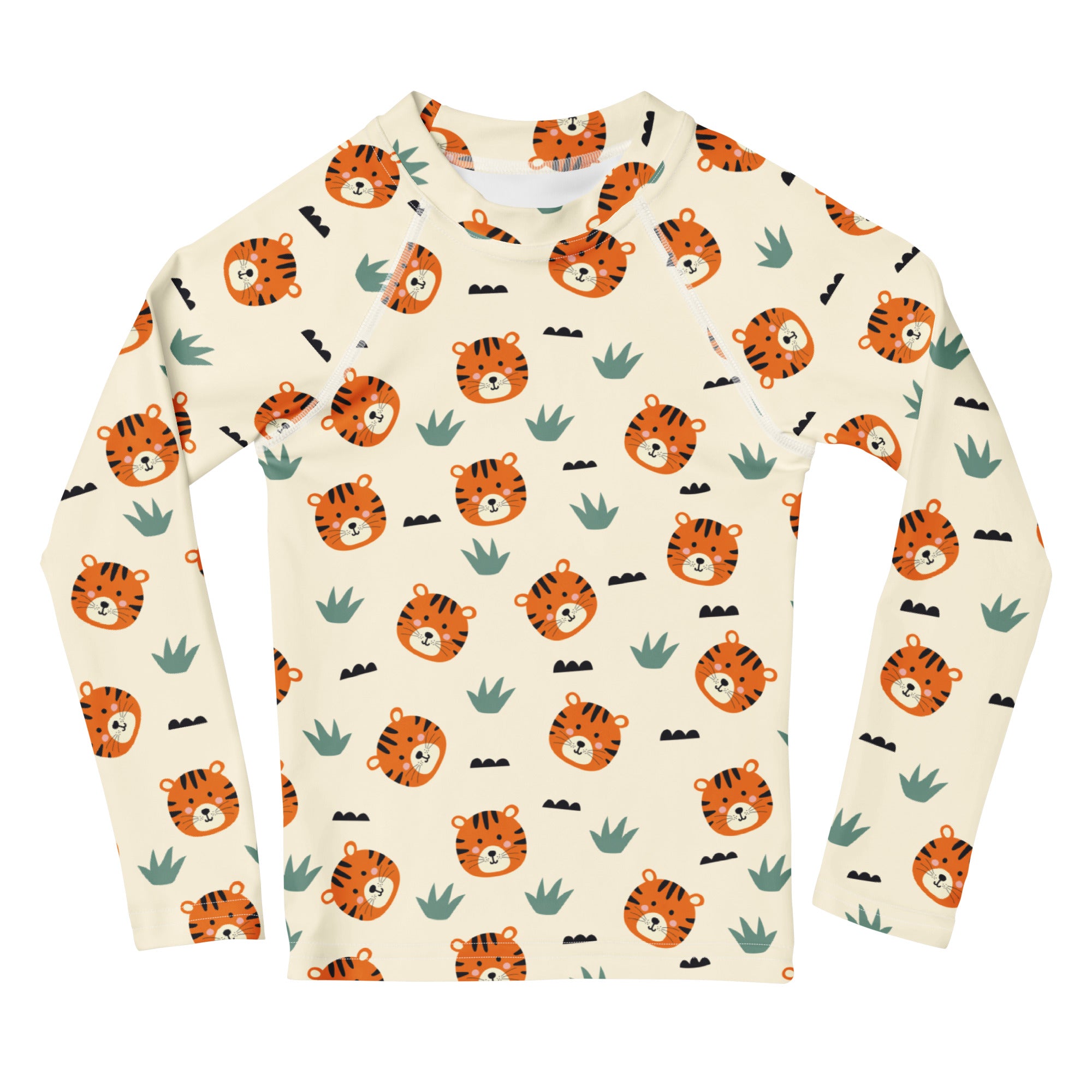 Kids Cute Tiger Long Sleeve Rash Guard Swim Shirt – Buttery Soft, Sun Safe UPF 50+ Protection, Quick Dry & 4-Way Stretch Comfort