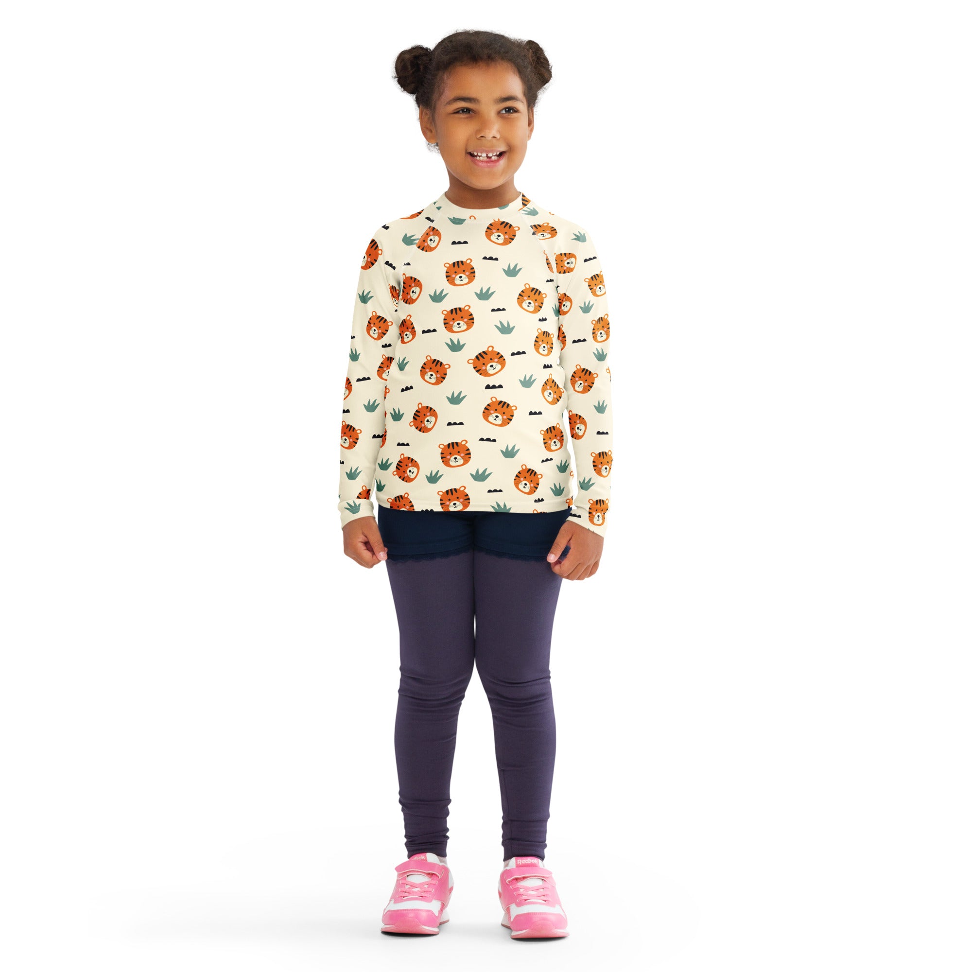 Kids Cute Tiger Long Sleeve Rash Guard Swim Shirt – Buttery Soft, Sun Safe UPF 50+ Protection, Quick Dry & 4-Way Stretch Comfort
