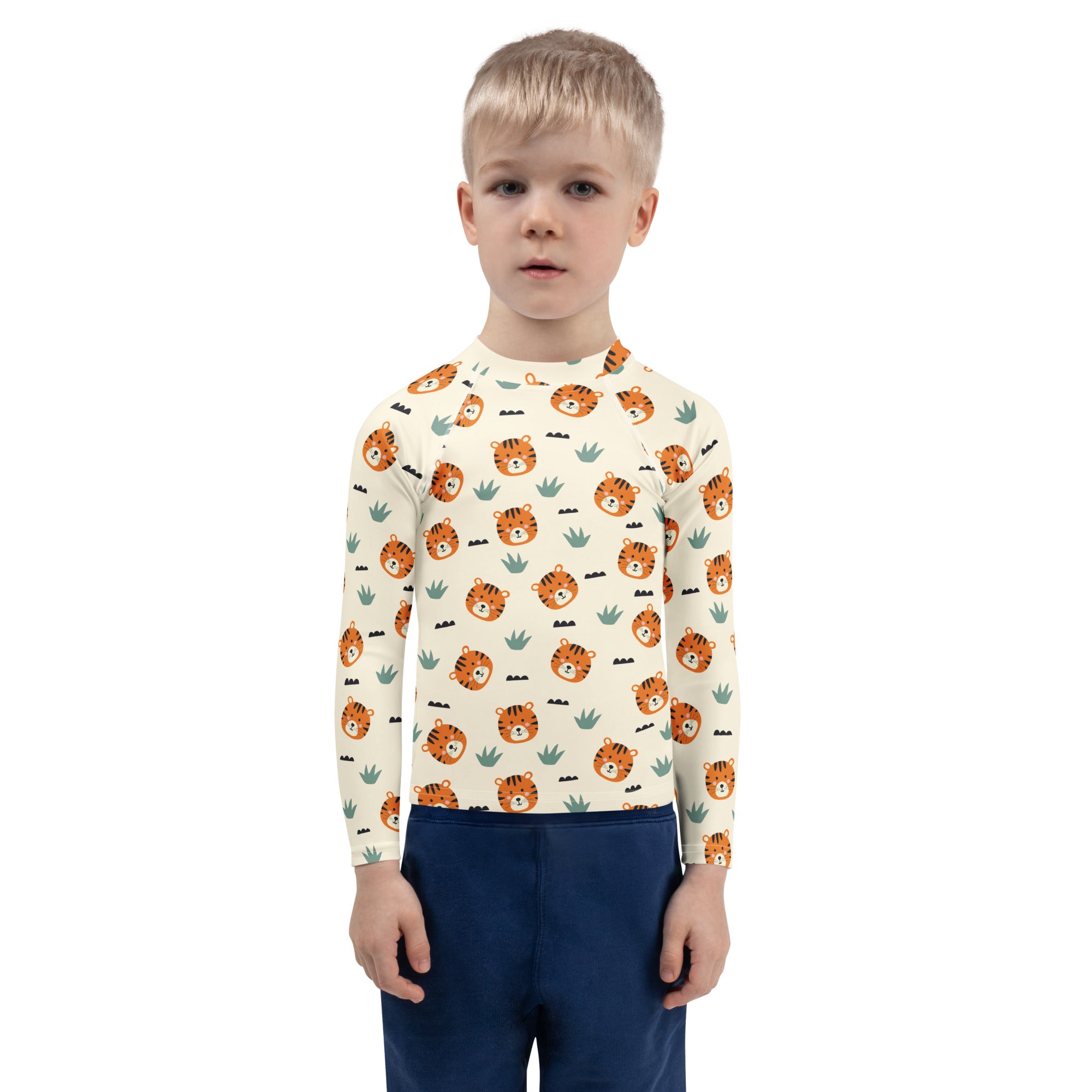 Kids Cute Tiger Long Sleeve Rash Guard Swim Shirt – Buttery Soft, Sun Safe UPF 50+ Protection, Quick Dry & 4-Way Stretch Comfort