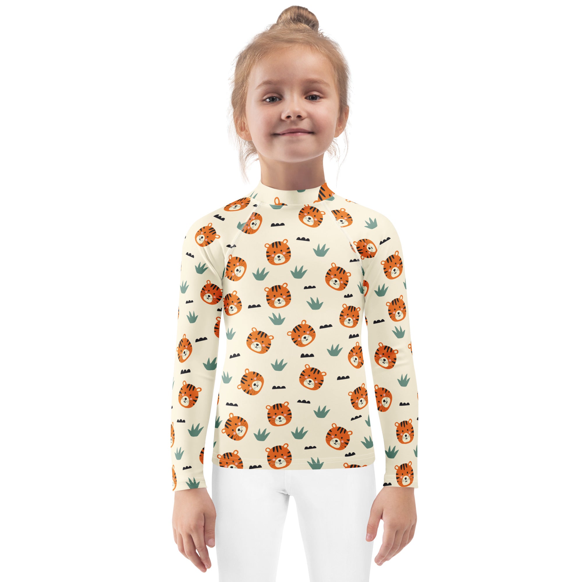 Kids Cute Tiger Long Sleeve Rash Guard Swim Shirt – Buttery Soft, Sun Safe UPF 50+ Protection, Quick Dry & 4-Way Stretch Comfort