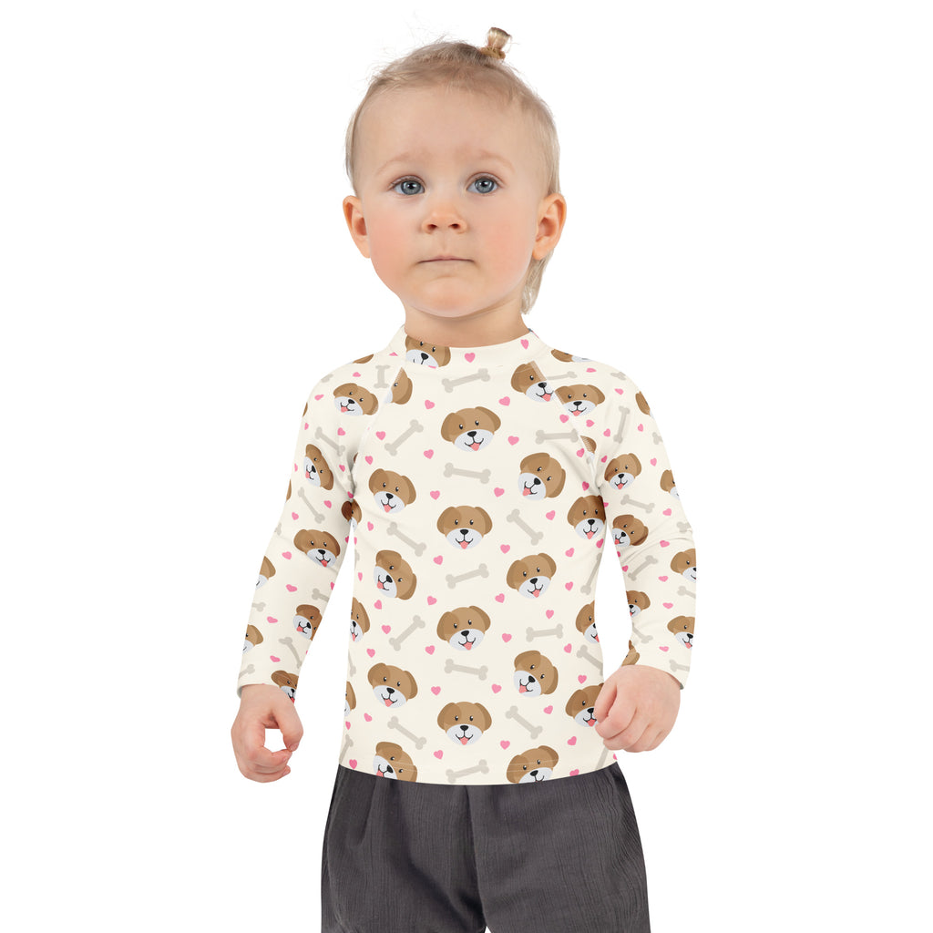Kids Cute Puppy Long Sleeve Rash Guard Swim Shirt – Buttery Soft, Sun Safe UPF 50+ Protection, Quick Dry & 4-Way Stretch Comfort