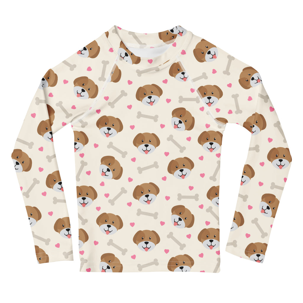 Kids Cute Puppy Long Sleeve Rash Guard Swim Shirt – Buttery Soft, Sun Safe UPF 50+ Protection, Quick Dry & 4-Way Stretch Comfort