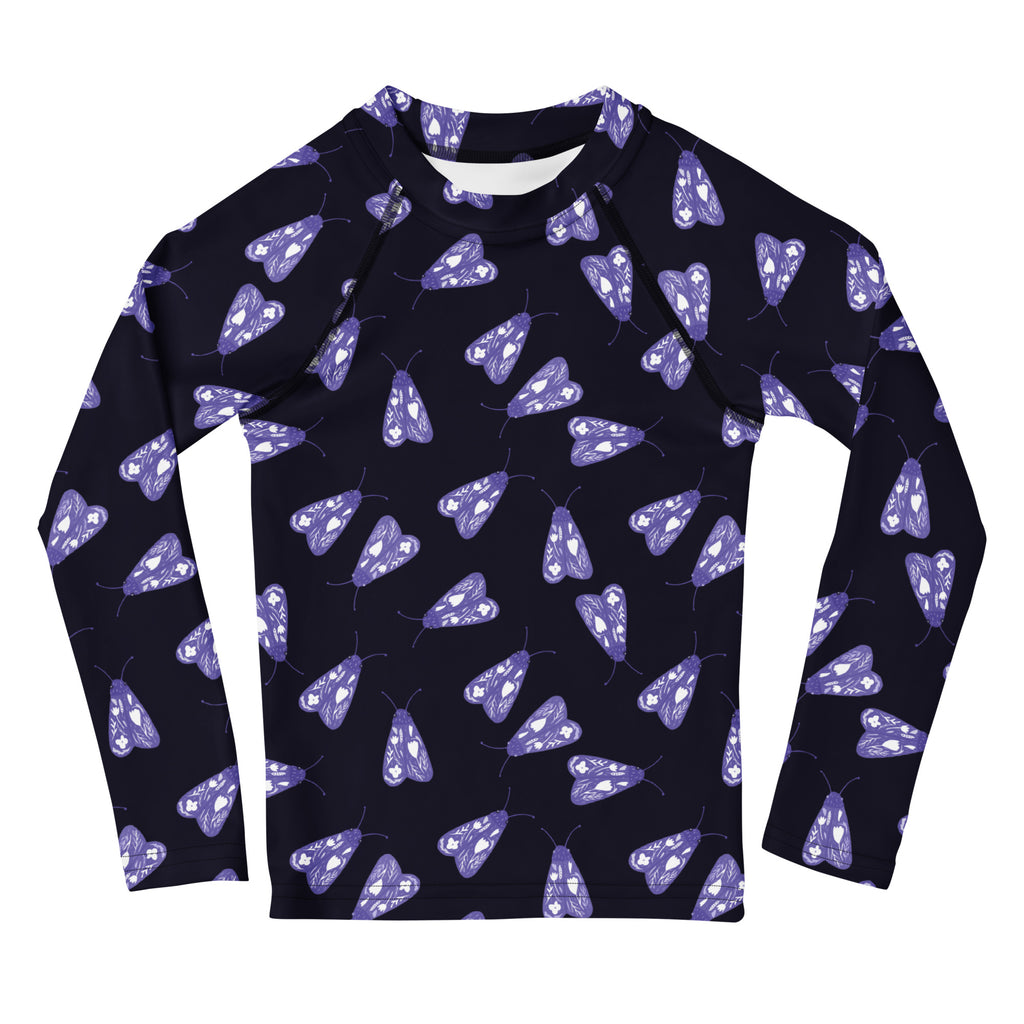 Girls Purple Moth Long Sleeve Rash Guard Swim Shirt – Buttery Soft, Sun Safe UPF 50+ Protection, Quick Dry & 4-Way Stretch Comfort