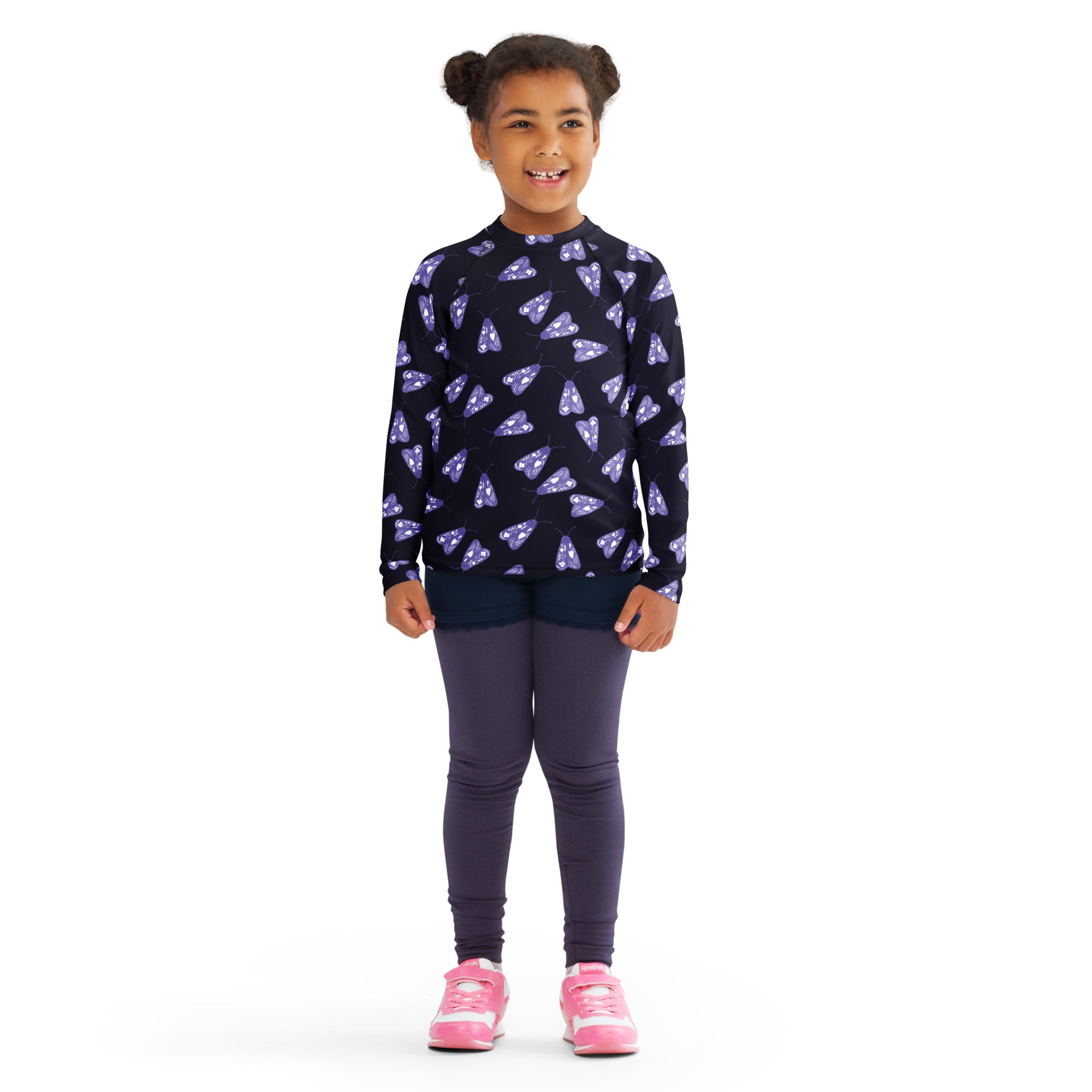 Girls Purple Moth Long Sleeve Rash Guard Swim Shirt – Buttery Soft, Sun Safe UPF 50+ Protection, Quick Dry & 4-Way Stretch Comfort