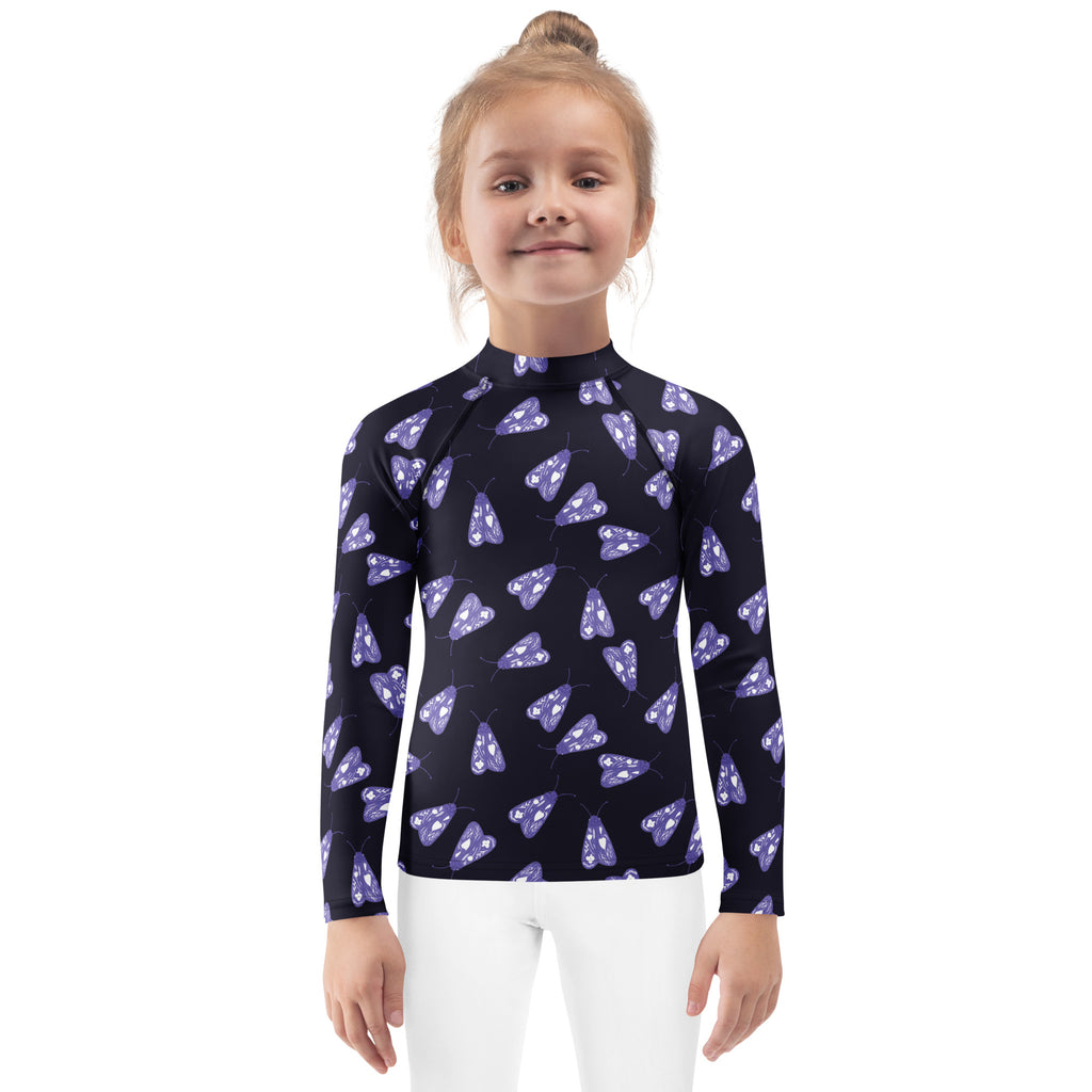 Girls Purple Moth Long Sleeve Rash Guard Swim Shirt – Buttery Soft, Sun Safe UPF 50+ Protection, Quick Dry & 4-Way Stretch Comfort