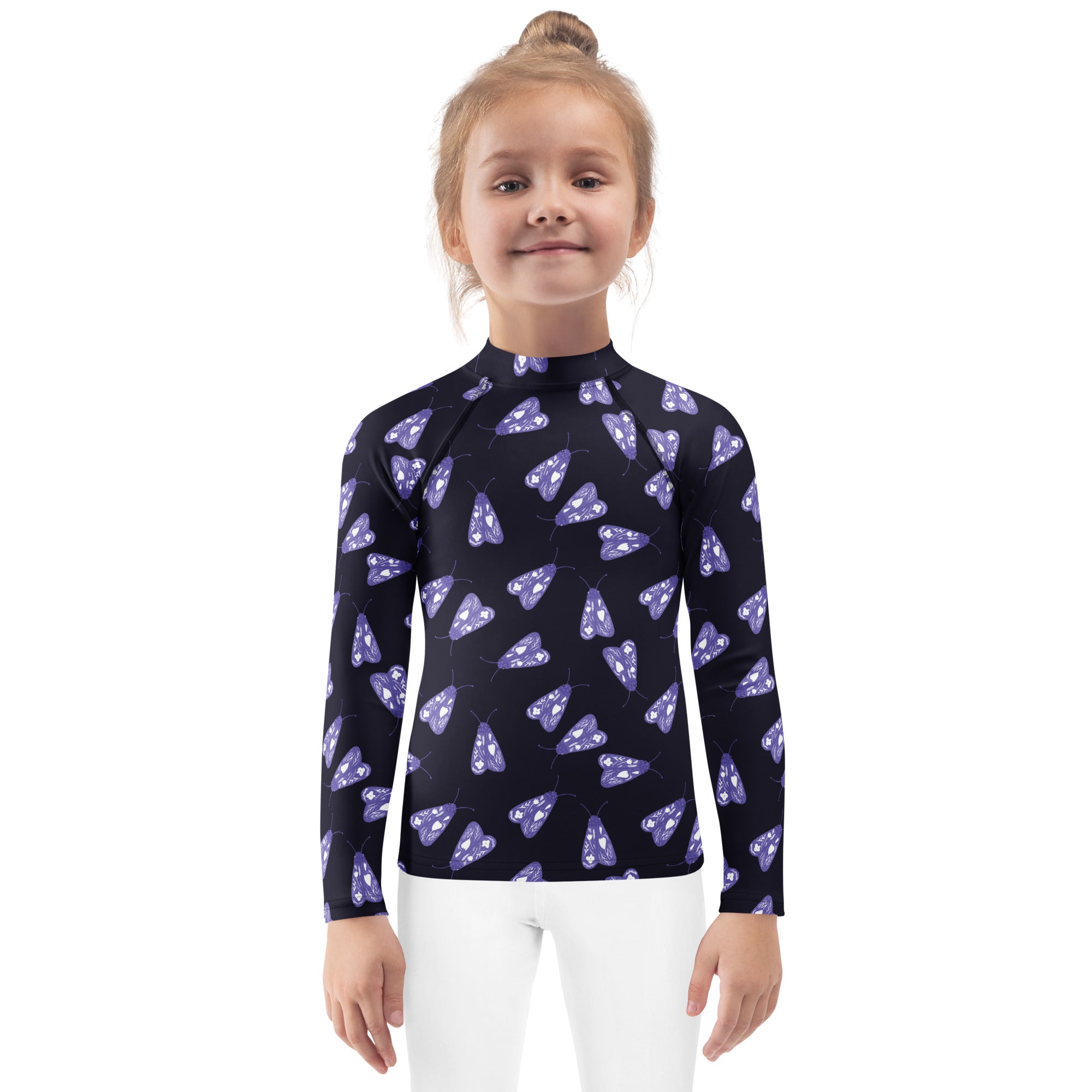 Girls Purple Moth Long Sleeve Rash Guard Swim Shirt – Buttery Soft, Sun Safe UPF 50+ Protection, Quick Dry & 4-Way Stretch Comfort