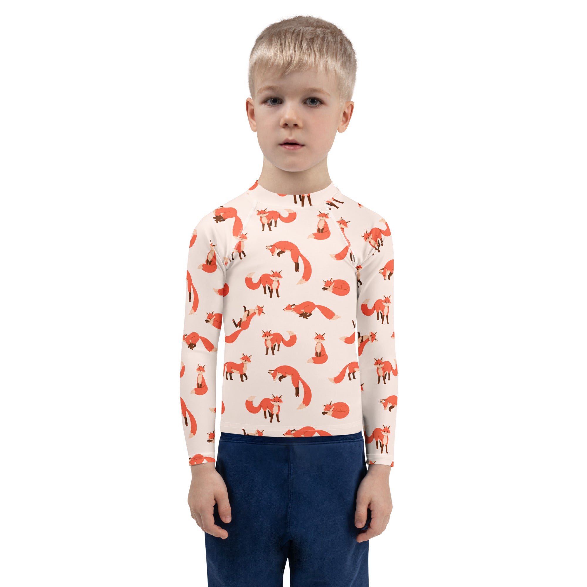 Kids Fox Long Sleeve Rash Guard Swim Shirt – Buttery Soft, Sun Safe UPF 50+ Protection, Quick Dry & 4-Way Stretch Comfort