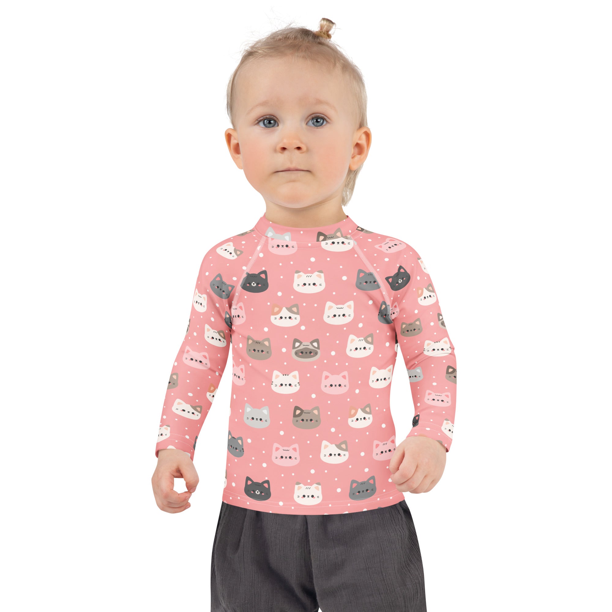 Girls Pink Cat Long Sleeve Rash Guard Swim Shirt – Buttery Soft, Sun Safe UPF 50+ Protection, Quick Dry & 4-Way Stretch Comfort