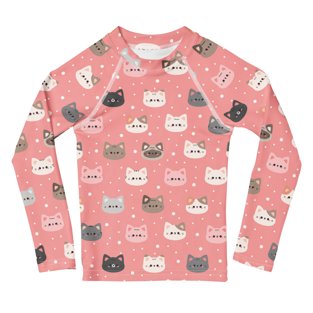 Girls Pink Cat Long Sleeve Rash Guard Swim Shirt – Buttery Soft, Sun Safe UPF 50+ Protection, Quick Dry & 4-Way Stretch Comfort