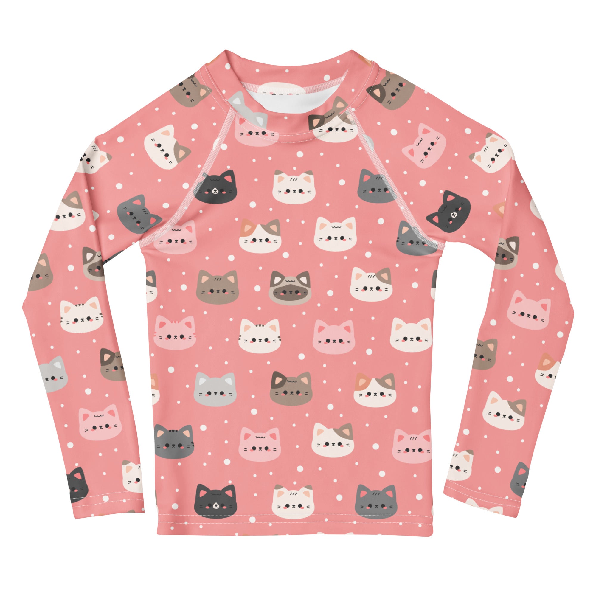 Girls Pink Cat Long Sleeve Rash Guard Swim Shirt – Buttery Soft, Sun Safe UPF 50+ Protection, Quick Dry & 4-Way Stretch Comfort