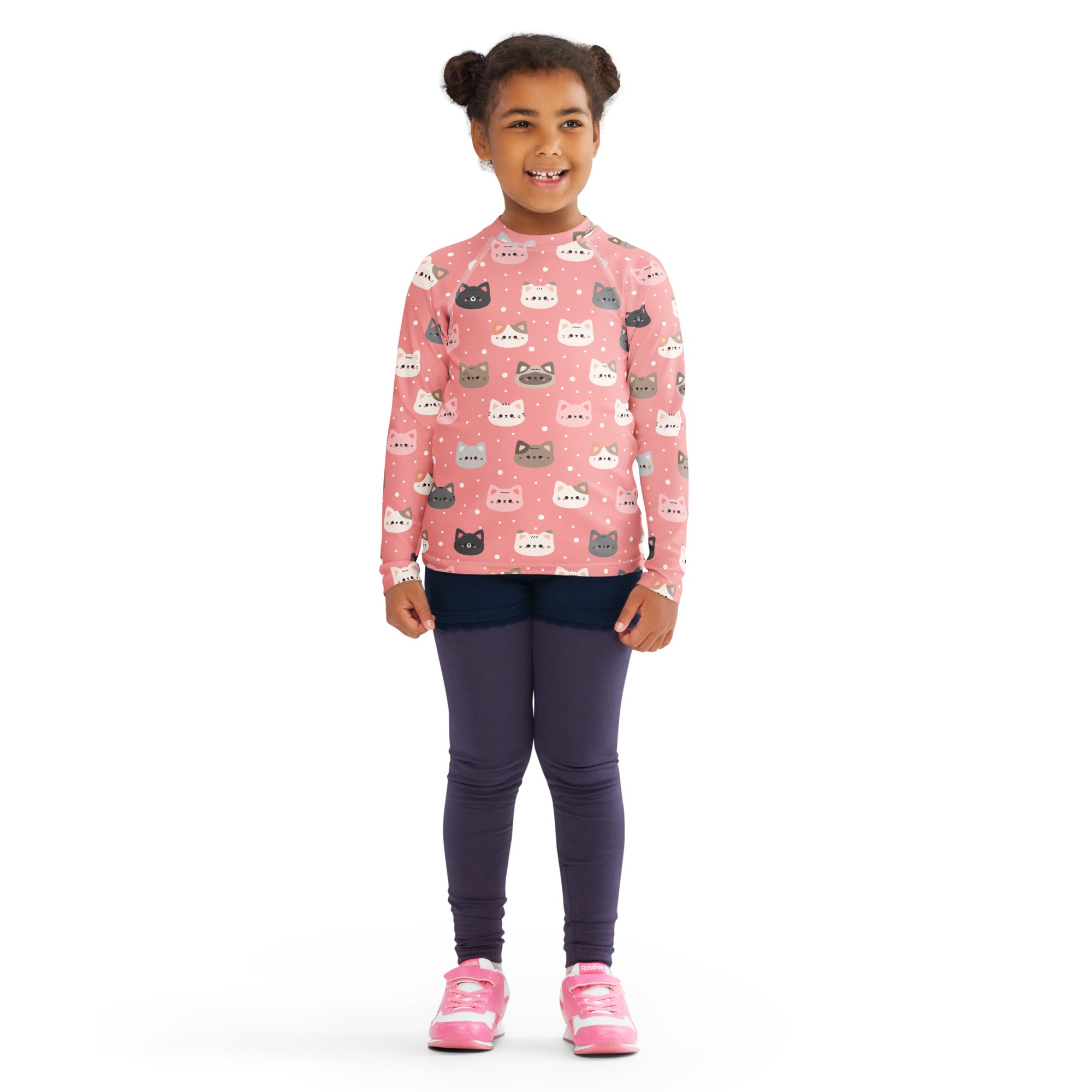 Girls Pink Cat Long Sleeve Rash Guard Swim Shirt – Buttery Soft, Sun Safe UPF 50+ Protection, Quick Dry & 4-Way Stretch Comfort