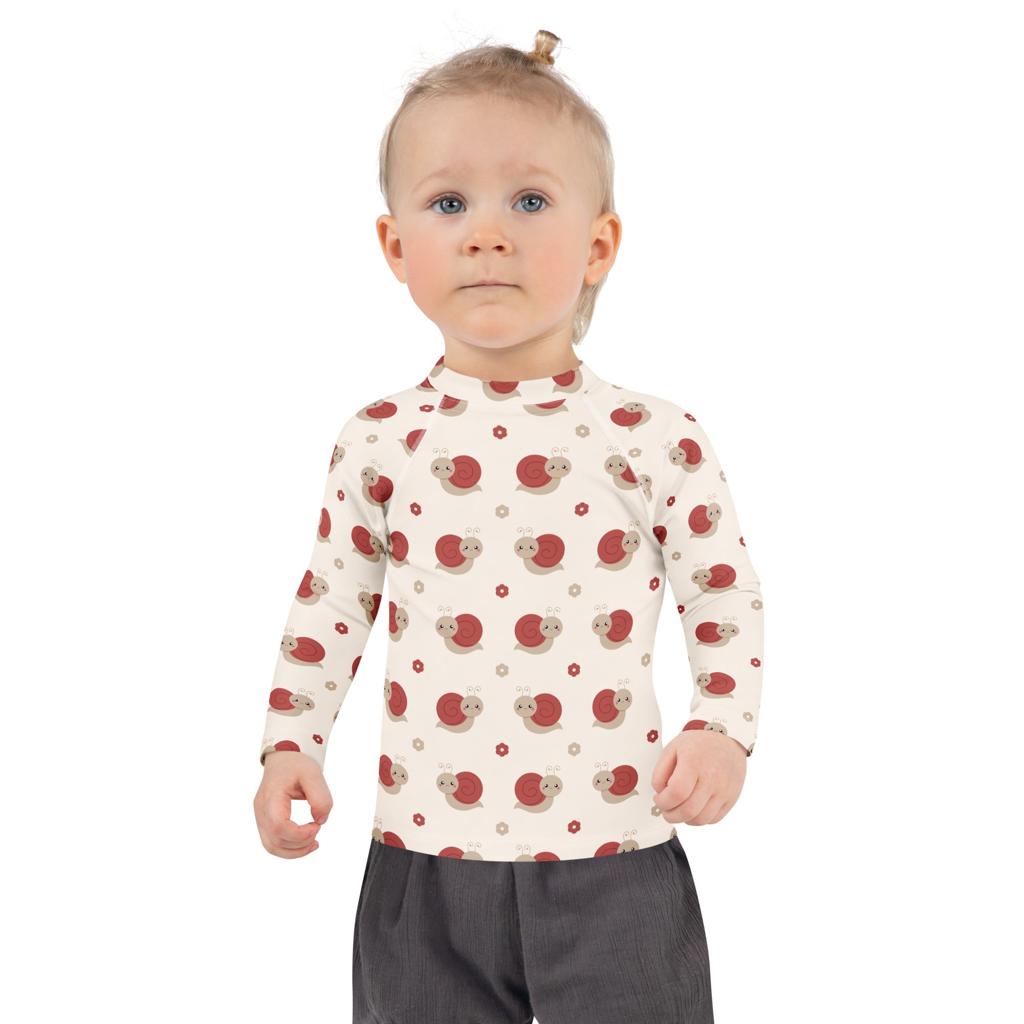 Kids Red Snail Long Sleeve Rash Guard Swim Shirt – Buttery Soft, Sun Safe UPF 50+ Protection, Quick Dry & 4-Way Stretch Comfort