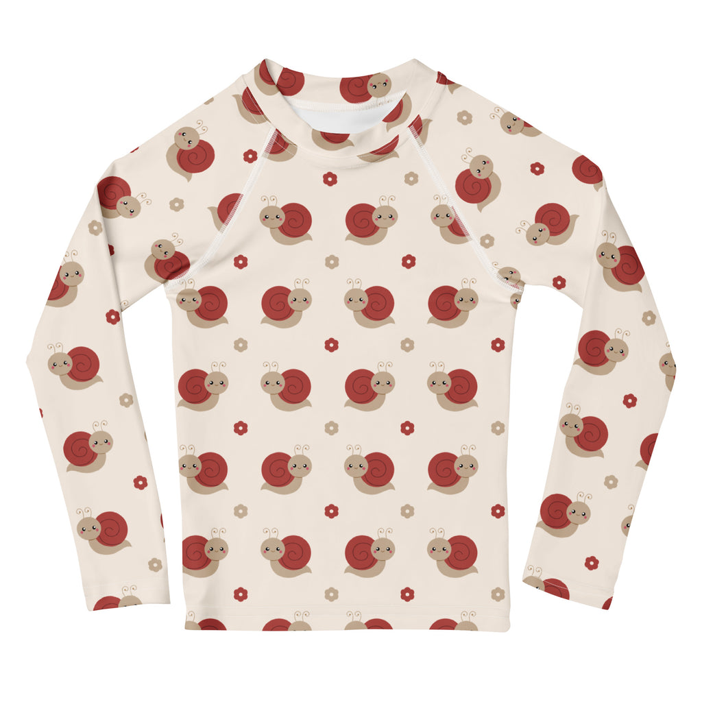 Kids Red Snail Long Sleeve Rash Guard Swim Shirt – Buttery Soft, Sun Safe UPF 50+ Protection, Quick Dry & 4-Way Stretch Comfort