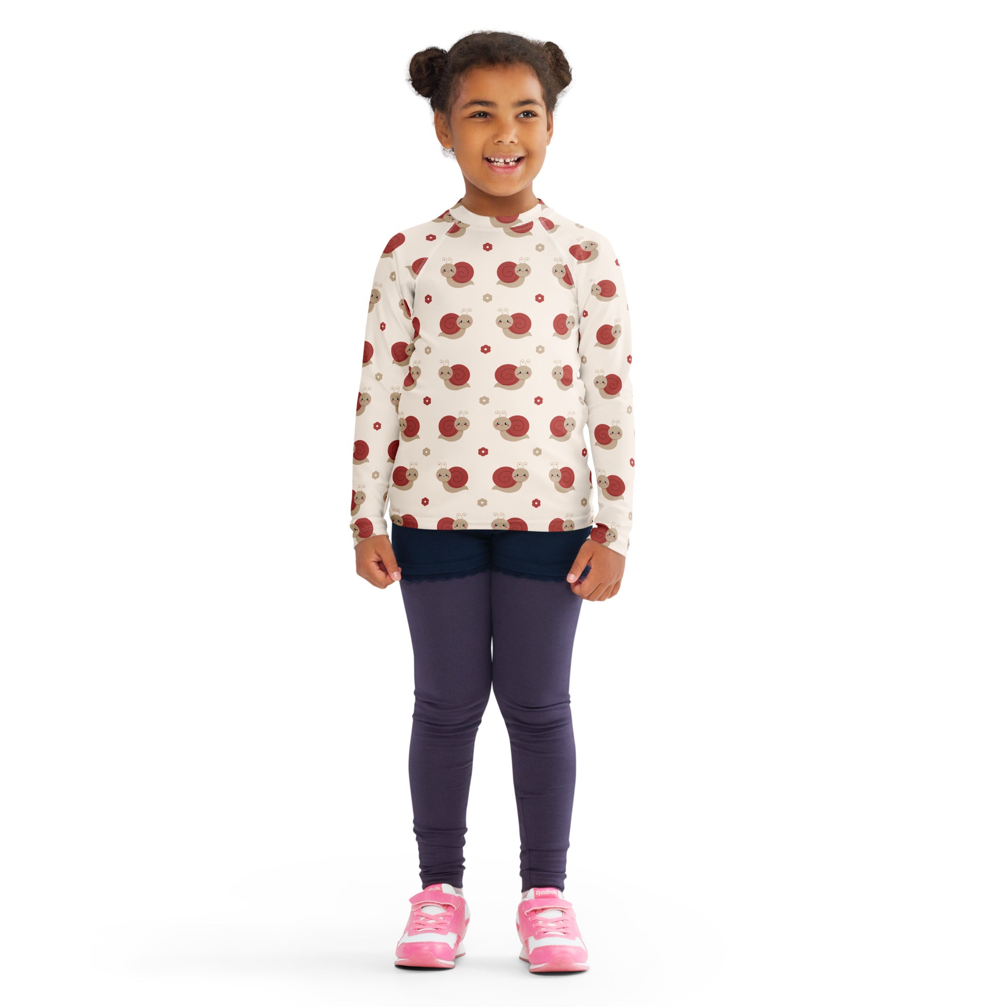 Kids Red Snail Long Sleeve Rash Guard Swim Shirt – Buttery Soft, Sun Safe UPF 50+ Protection, Quick Dry & 4-Way Stretch Comfort