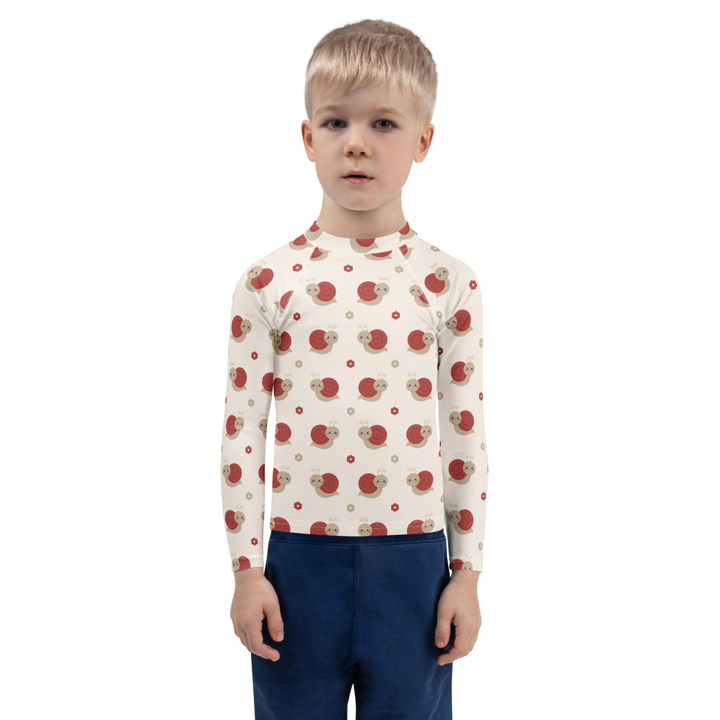 Kids Red Snail Long Sleeve Rash Guard Swim Shirt – Buttery Soft, Sun Safe UPF 50+ Protection, Quick Dry & 4-Way Stretch Comfort