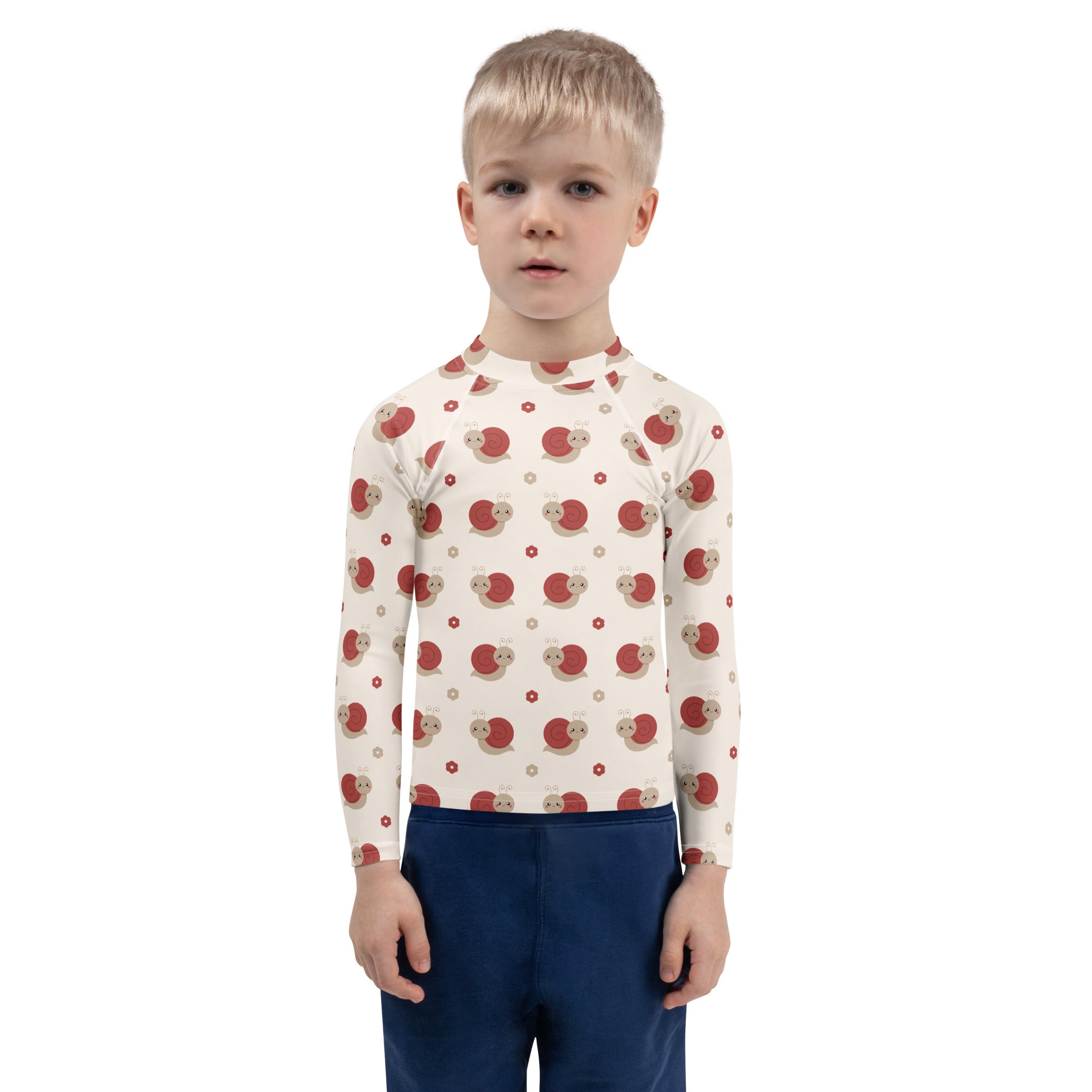 Kids Red Snail Long Sleeve Rash Guard Swim Shirt – Buttery Soft, Sun Safe UPF 50+ Protection, Quick Dry & 4-Way Stretch Comfort
