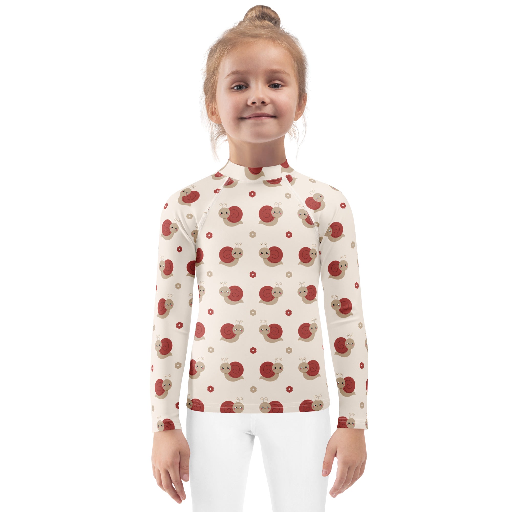 Kids Red Snail Long Sleeve Rash Guard Swim Shirt – Buttery Soft, Sun Safe UPF 50+ Protection, Quick Dry & 4-Way Stretch Comfort