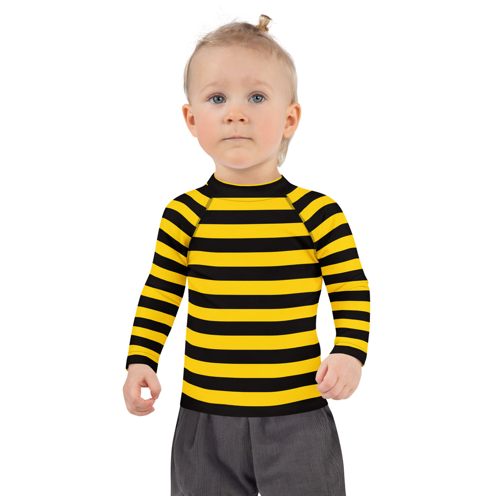 Kids Bee Stripe Long Sleeve Rash Guard Swim Shirt – Buttery Soft, Sun Safe UPF 50+ Protection, Quick Dry & 4-Way Stretch Comfort
