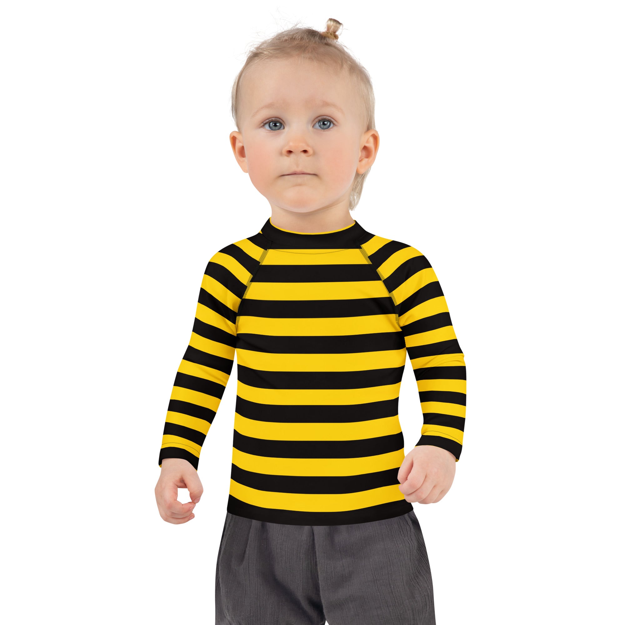 Kids Bee Stripe Long Sleeve Rash Guard Swim Shirt – Buttery Soft, Sun Safe UPF 50+ Protection, Quick Dry & 4-Way Stretch Comfort