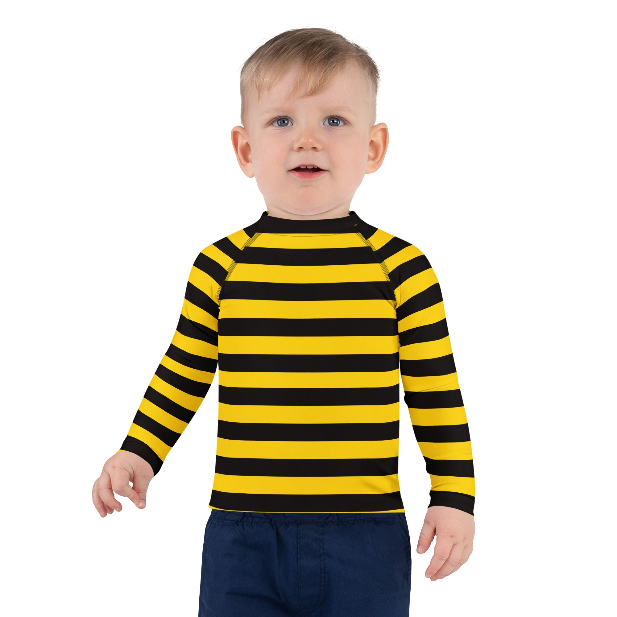 Kids Bee Stripe Long Sleeve Rash Guard Swim Shirt – Buttery Soft, Sun Safe UPF 50+ Protection, Quick Dry & 4-Way Stretch Comfort