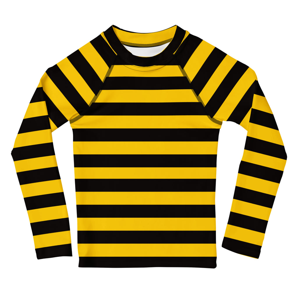 Kids Bee Stripe Long Sleeve Rash Guard Swim Shirt – Buttery Soft, Sun Safe UPF 50+ Protection, Quick Dry & 4-Way Stretch Comfort