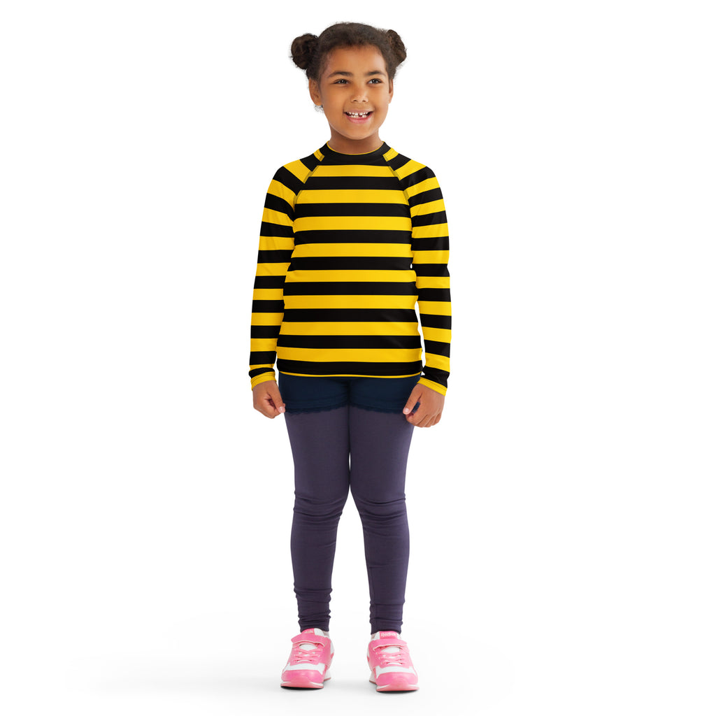 Kids Bee Stripe Long Sleeve Rash Guard Swim Shirt – Buttery Soft, Sun Safe UPF 50+ Protection, Quick Dry & 4-Way Stretch Comfort