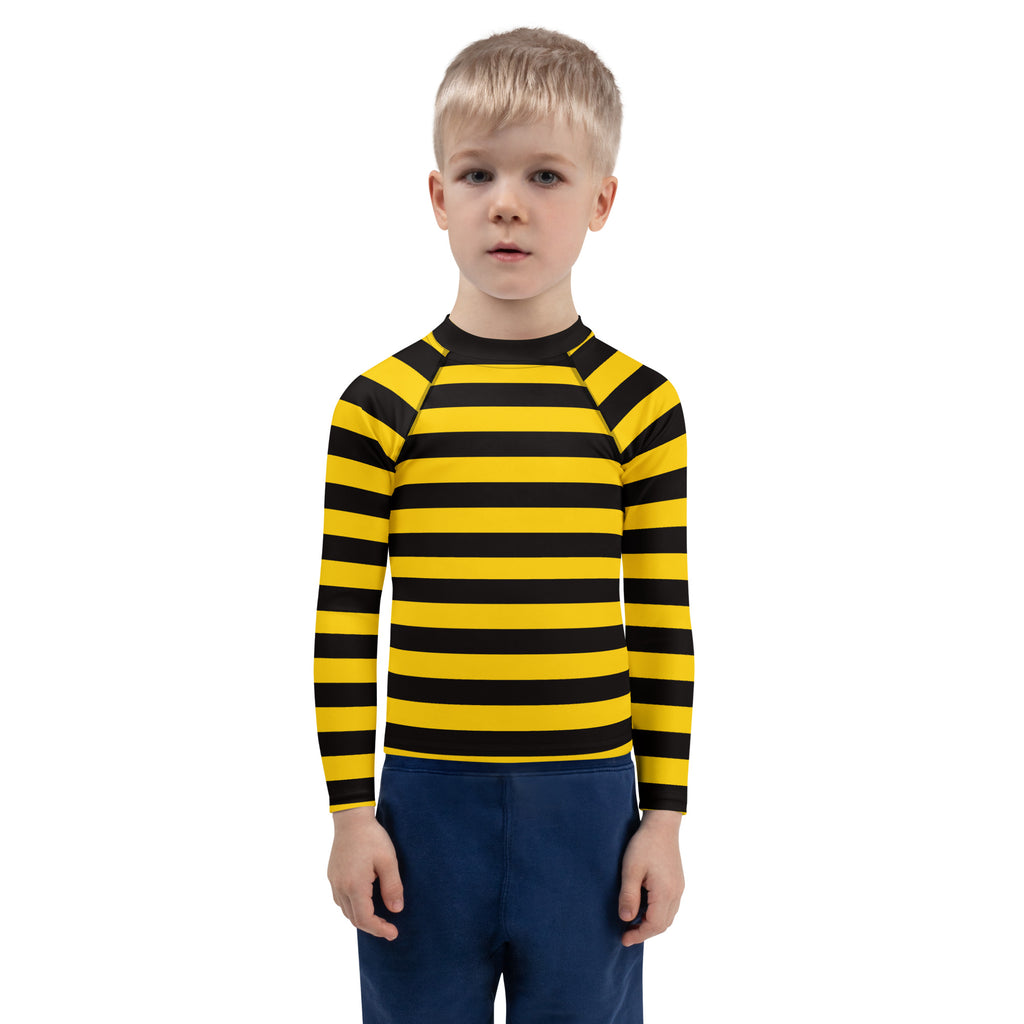 Kids Bee Stripe Long Sleeve Rash Guard Swim Shirt – Buttery Soft, Sun Safe UPF 50+ Protection, Quick Dry & 4-Way Stretch Comfort