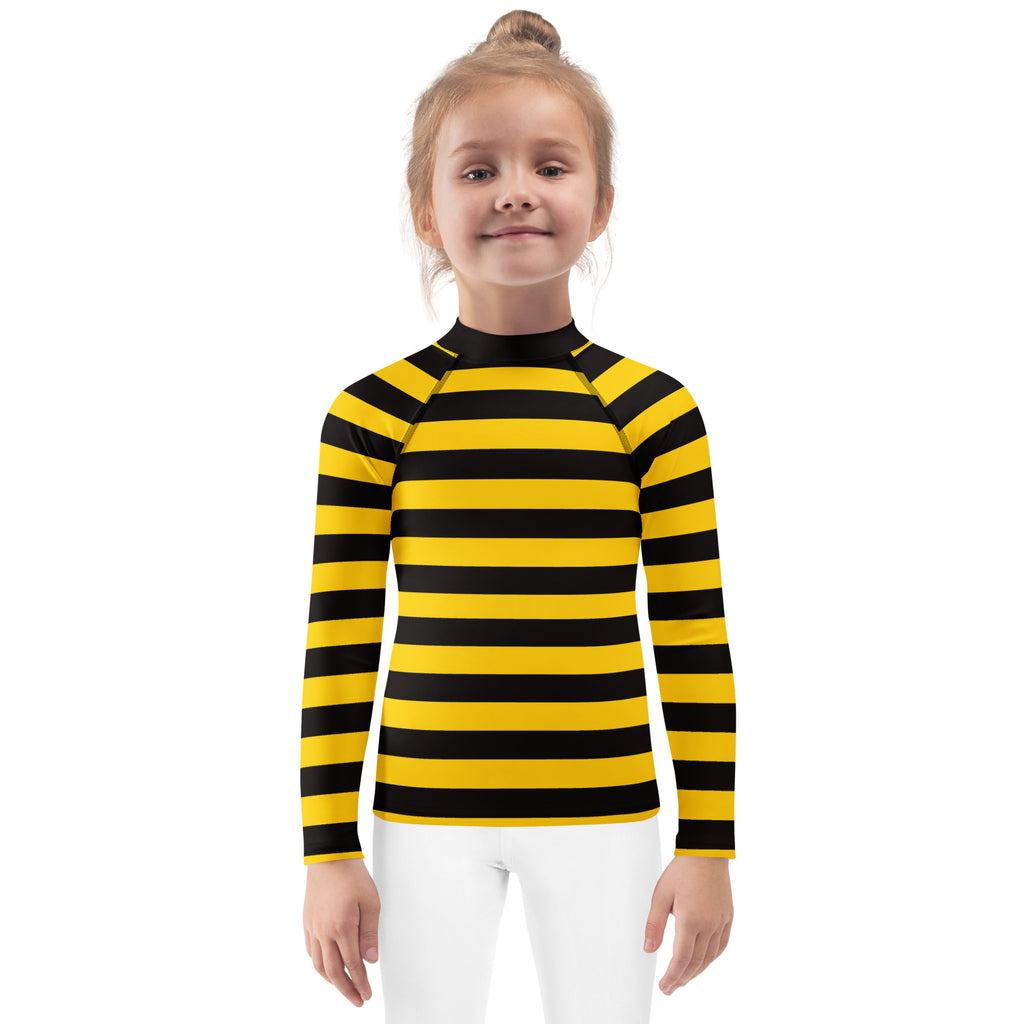 Kids Bee Stripe Long Sleeve Rash Guard Swim Shirt – Buttery Soft, Sun Safe UPF 50+ Protection, Quick Dry & 4-Way Stretch Comfort