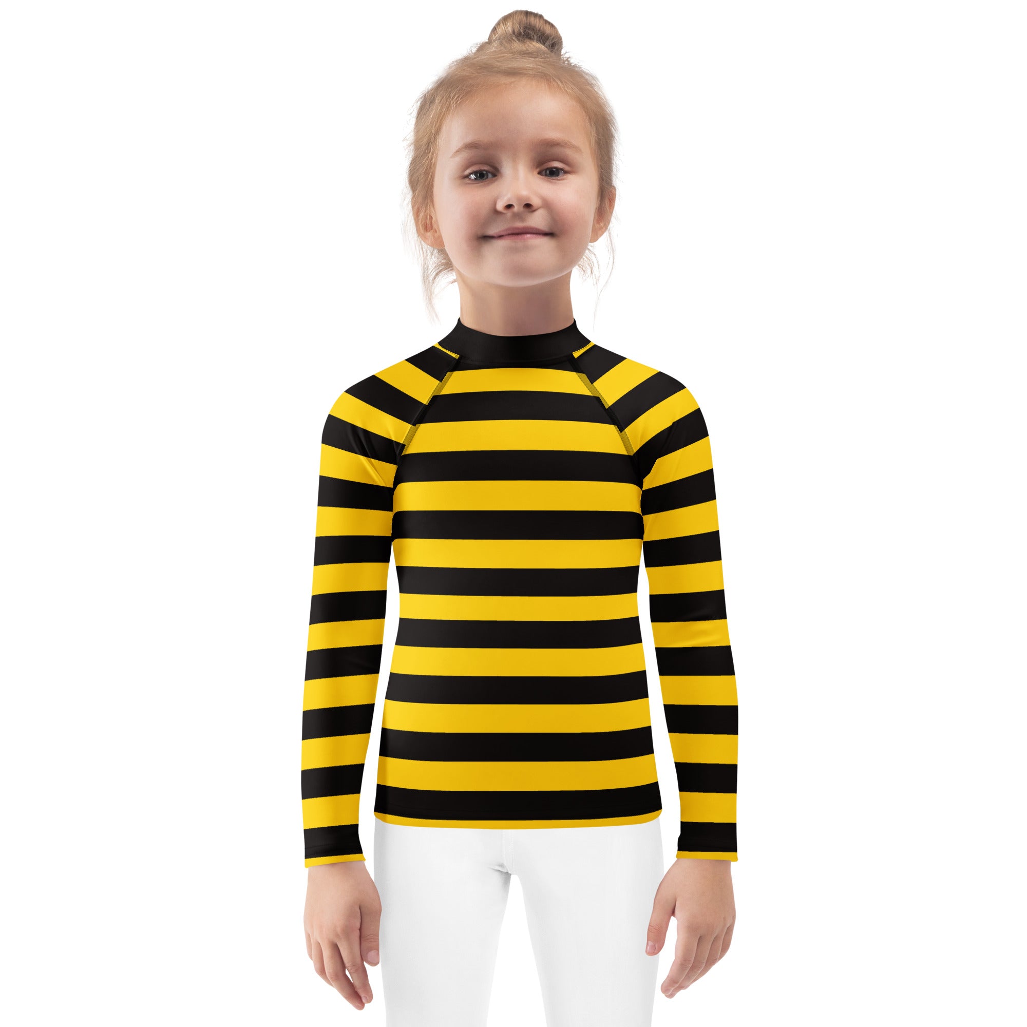 Kids Bee Stripe Long Sleeve Rash Guard Swim Shirt – Buttery Soft, Sun Safe UPF 50+ Protection, Quick Dry & 4-Way Stretch Comfort