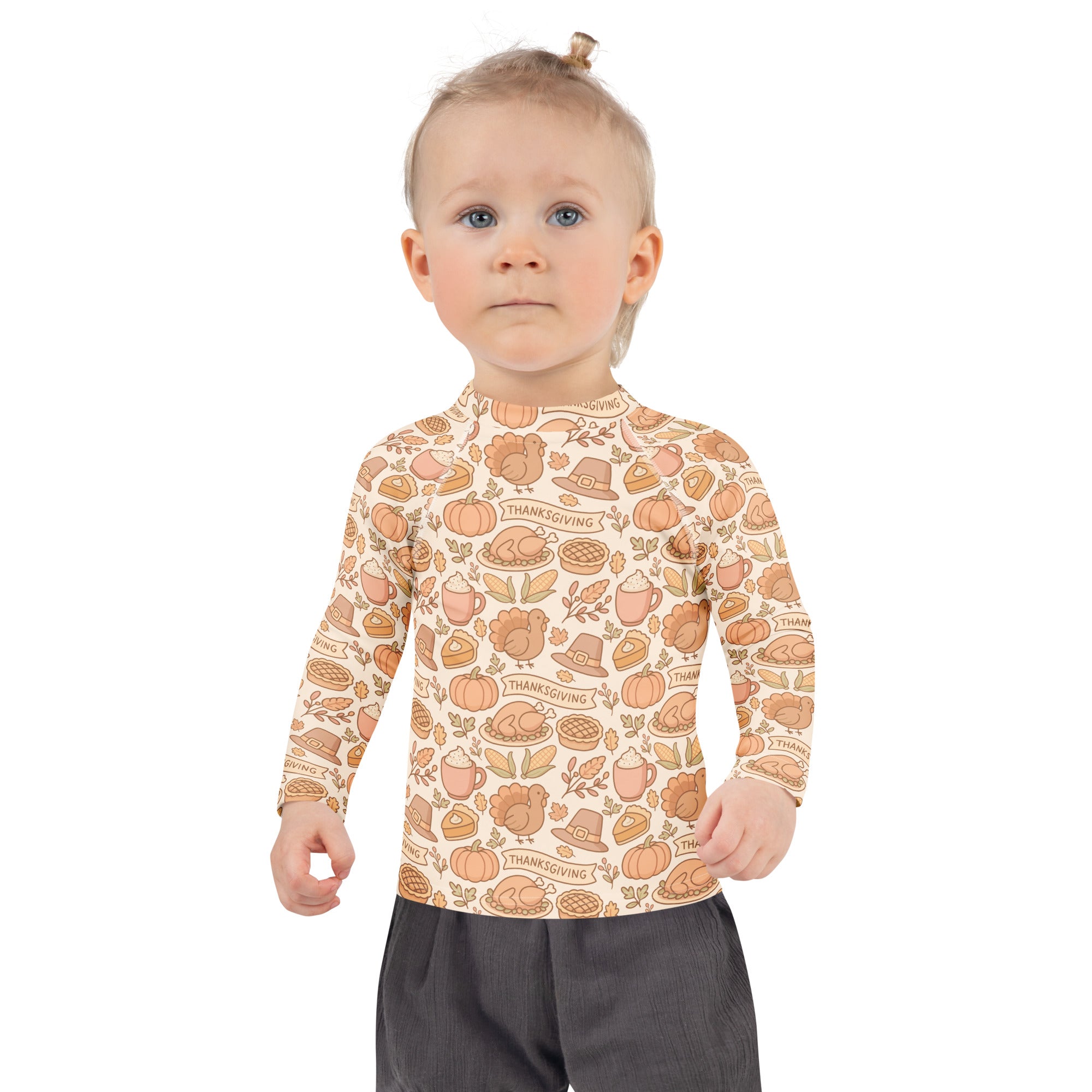 Kids Thanksgiving Turkey Long Sleeve Rash Guard Swim Shirt – Buttery Soft, Sun Safe UPF 50+ Protection, Quick Dry & 4-Way Stretch Comfort