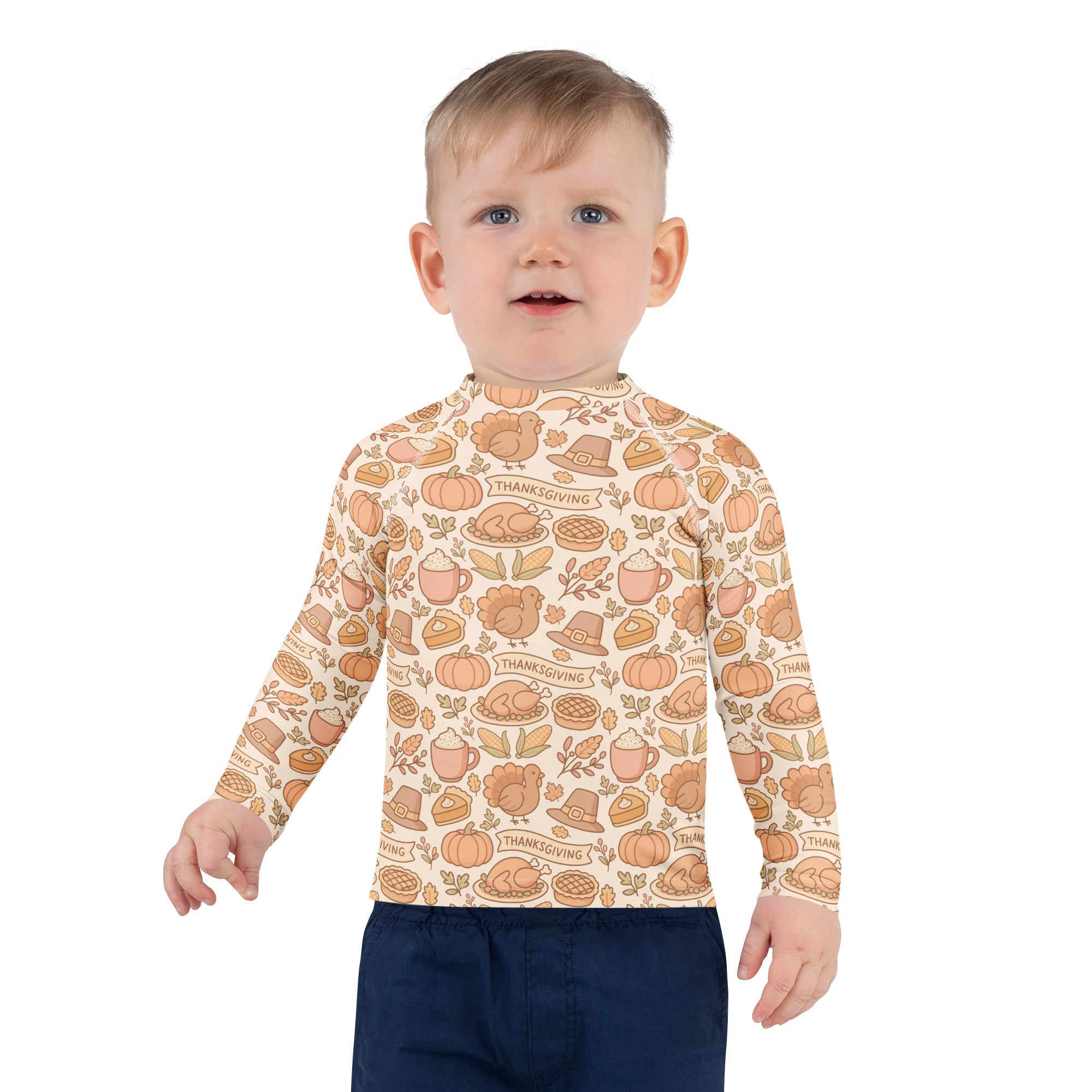 Kids Thanksgiving Turkey Long Sleeve Rash Guard Swim Shirt – Buttery Soft, Sun Safe UPF 50+ Protection, Quick Dry & 4-Way Stretch Comfort