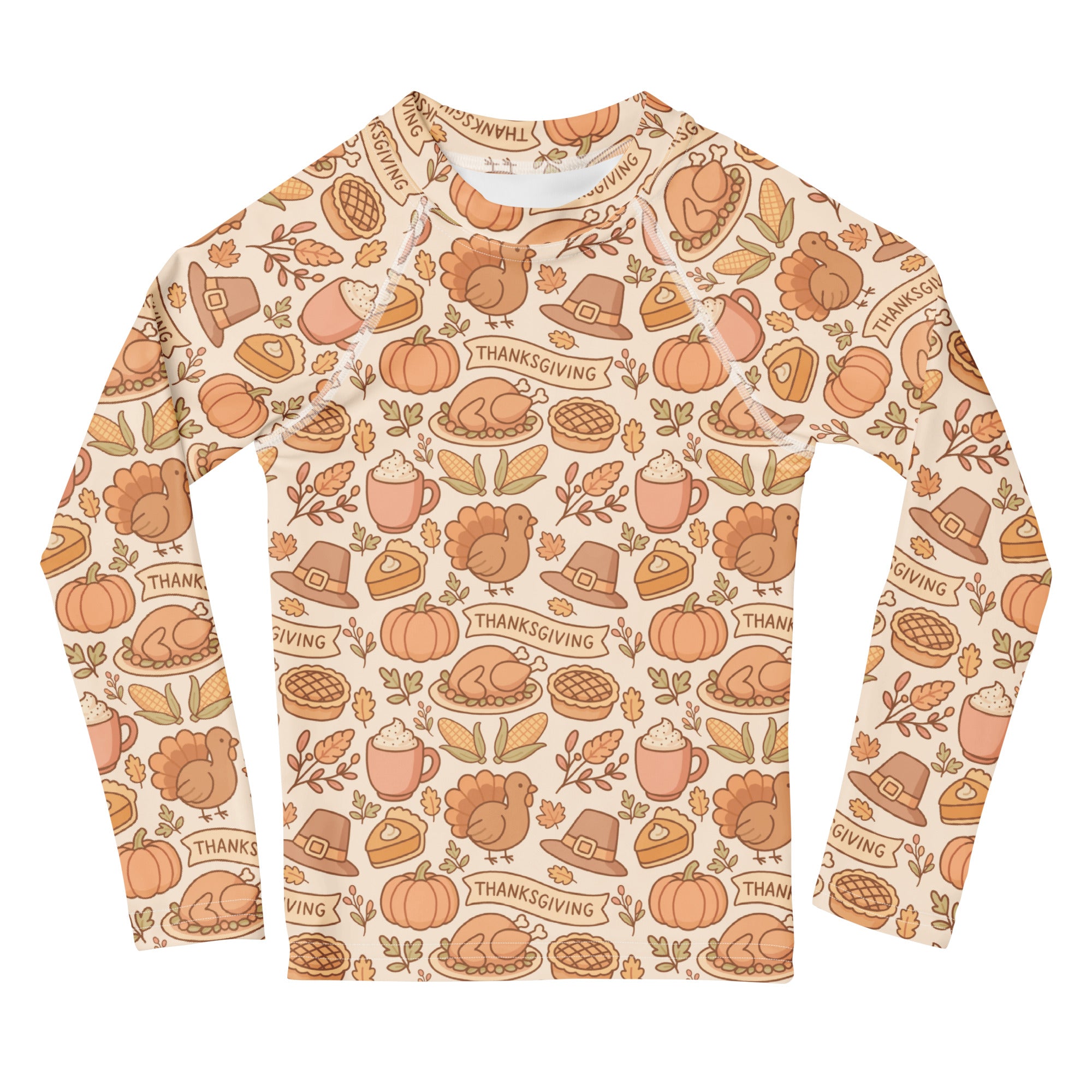 Kids Thanksgiving Turkey Long Sleeve Rash Guard Swim Shirt – Buttery Soft, Sun Safe UPF 50+ Protection, Quick Dry & 4-Way Stretch Comfort