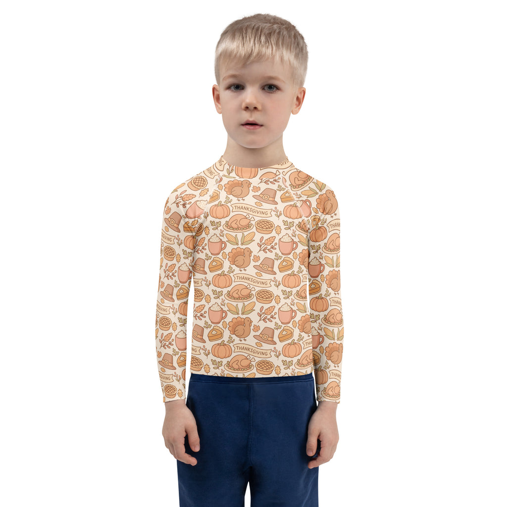 Kids Thanksgiving Turkey Long Sleeve Rash Guard Swim Shirt – Buttery Soft, Sun Safe UPF 50+ Protection, Quick Dry & 4-Way Stretch Comfort