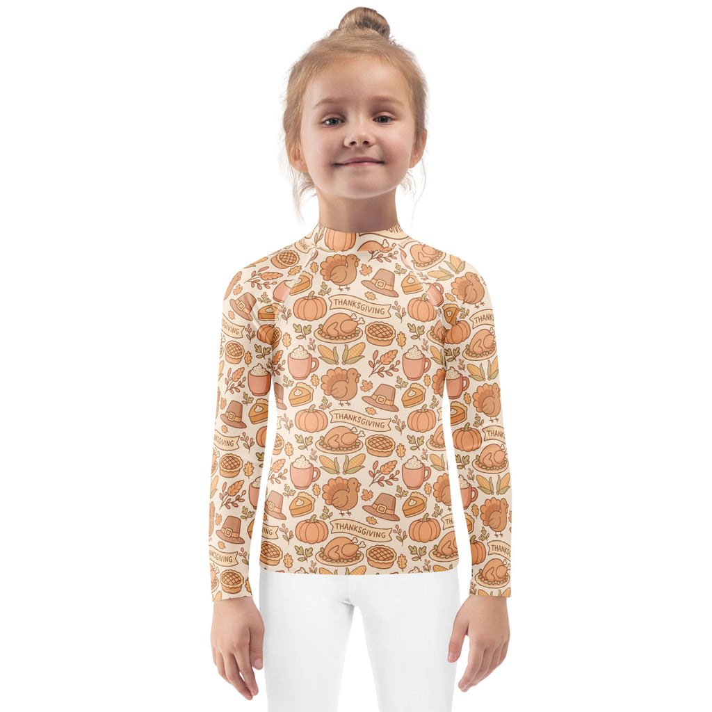 Kids Thanksgiving Turkey Long Sleeve Rash Guard Swim Shirt – Buttery Soft, Sun Safe UPF 50+ Protection, Quick Dry & 4-Way Stretch Comfort