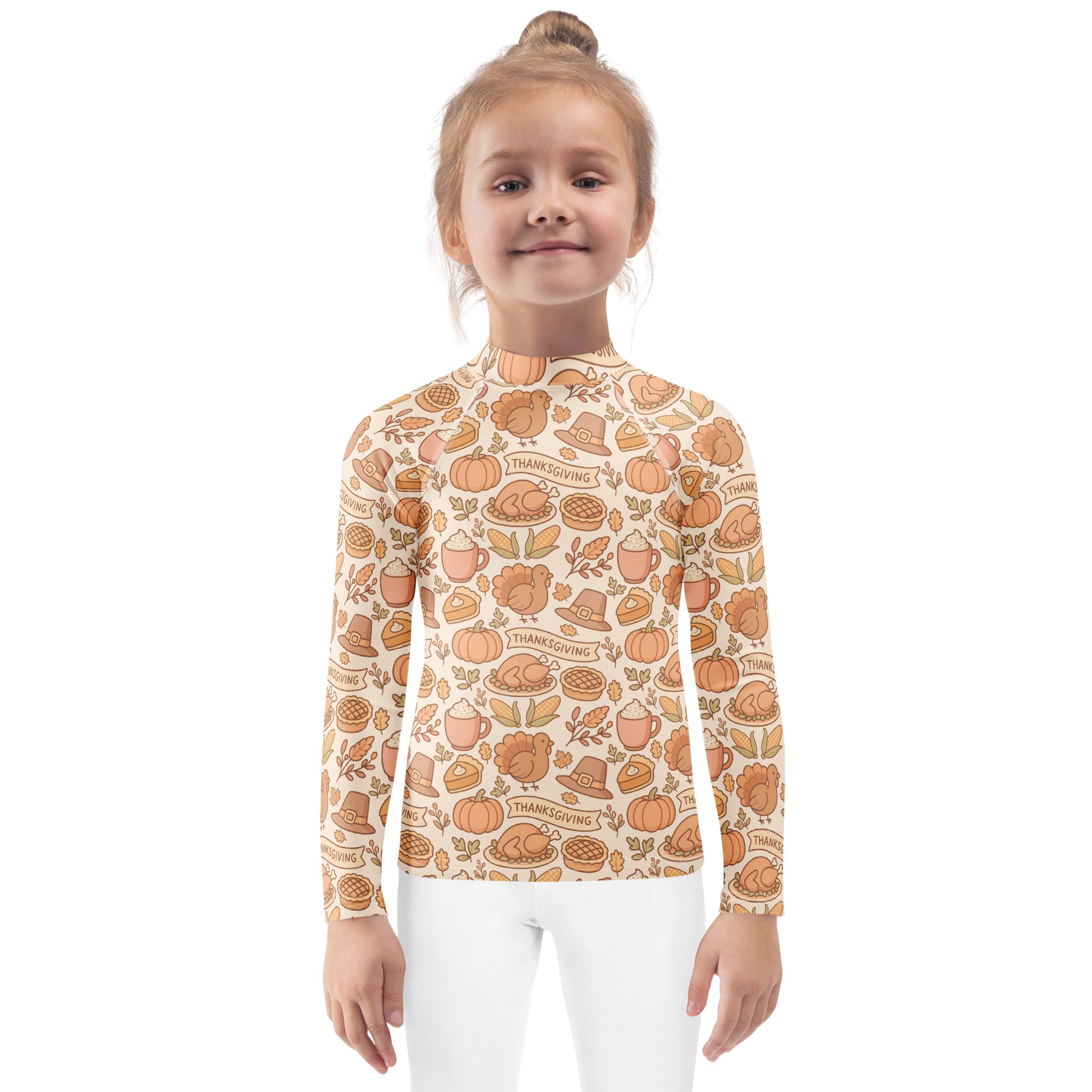 Kids Thanksgiving Turkey Long Sleeve Rash Guard Swim Shirt – Buttery Soft, Sun Safe UPF 50+ Protection, Quick Dry & 4-Way Stretch Comfort