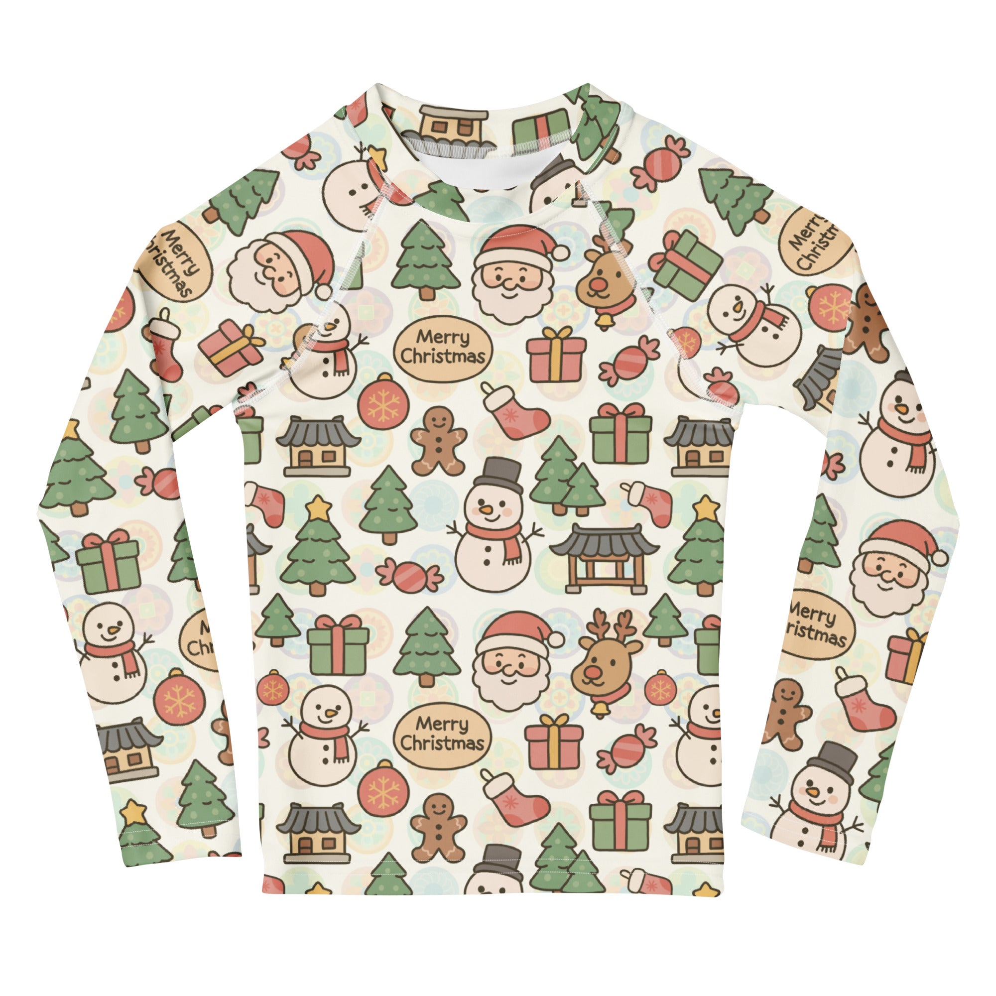 Kids Pastel Christmas Long Sleeve Rash Guard Swim Shirt – Buttery Soft, Sun Safe UPF 50+ Protection, Quick Dry & 4-Way Stretch Comfort