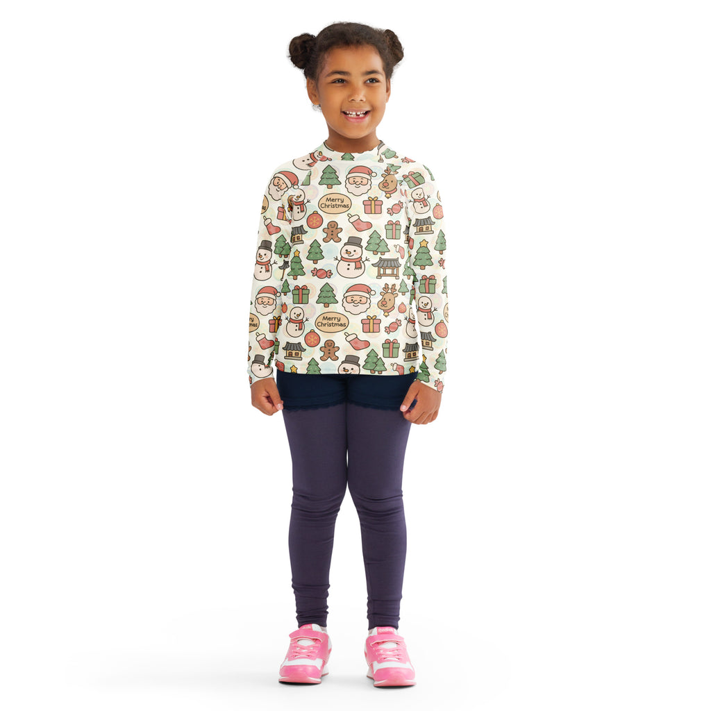 Kids Pastel Christmas Long Sleeve Rash Guard Swim Shirt – Buttery Soft, Sun Safe UPF 50+ Protection, Quick Dry & 4-Way Stretch Comfort