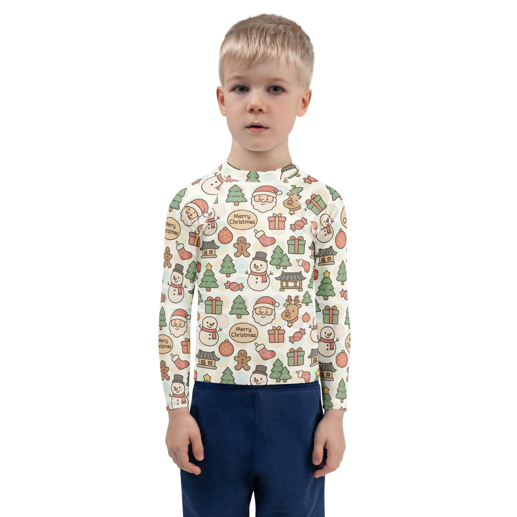 Kids Pastel Christmas Long Sleeve Rash Guard Swim Shirt – Buttery Soft, Sun Safe UPF 50+ Protection, Quick Dry & 4-Way Stretch Comfort