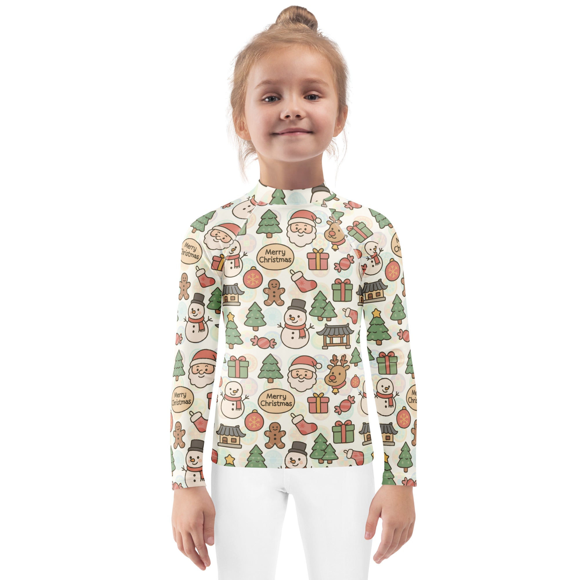 Kids Pastel Christmas Long Sleeve Rash Guard Swim Shirt – Buttery Soft, Sun Safe UPF 50+ Protection, Quick Dry & 4-Way Stretch Comfort