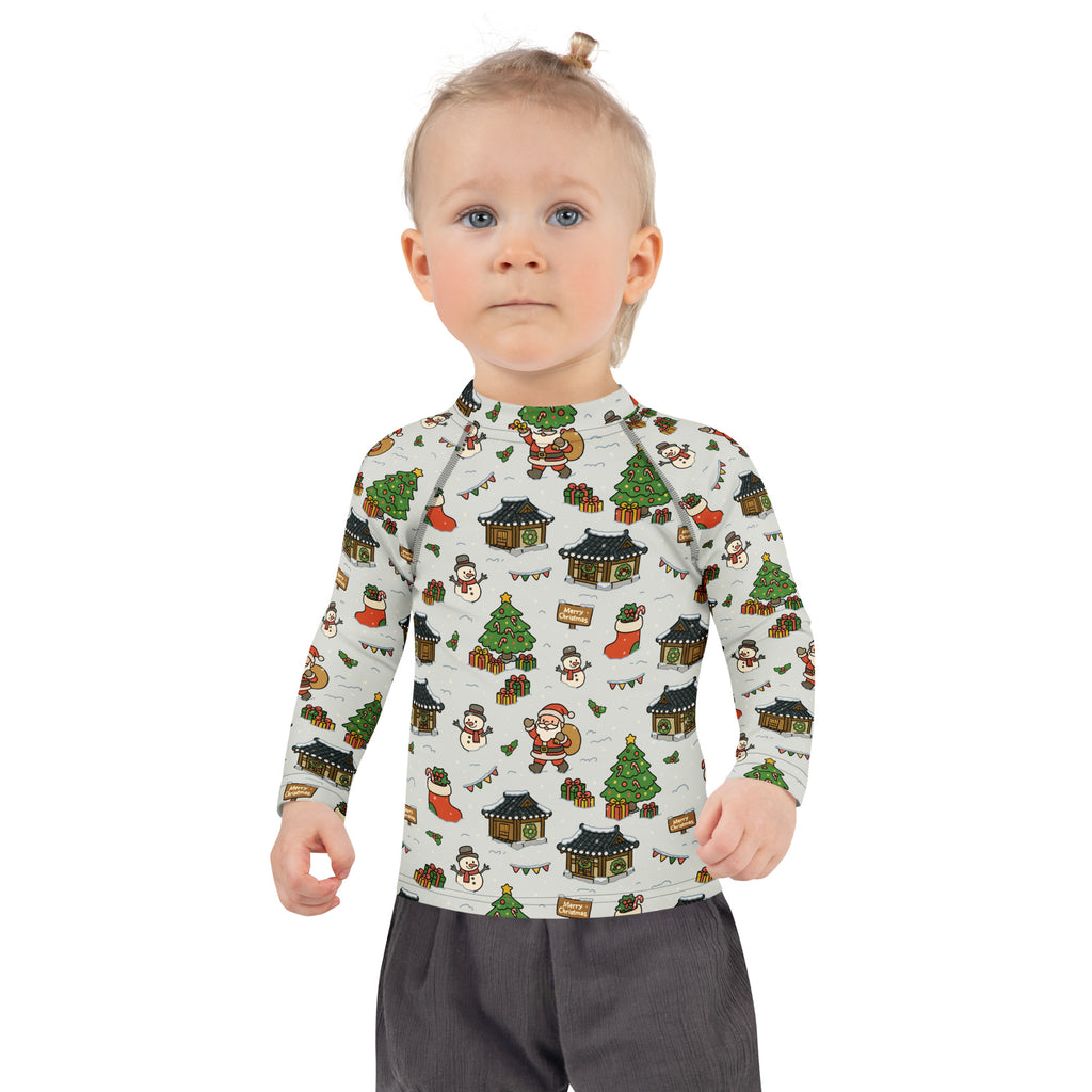Kids Christmas Village Long Sleeve Rash Guard Swim Shirt – Buttery Soft, Sun Safe UPF 50+ Protection, Quick Dry & 4-Way Stretch Comfort
