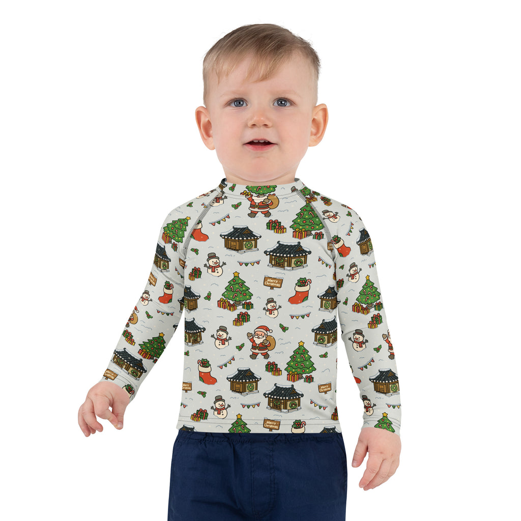 Kids Christmas Village Long Sleeve Rash Guard Swim Shirt – Buttery Soft, Sun Safe UPF 50+ Protection, Quick Dry & 4-Way Stretch Comfort