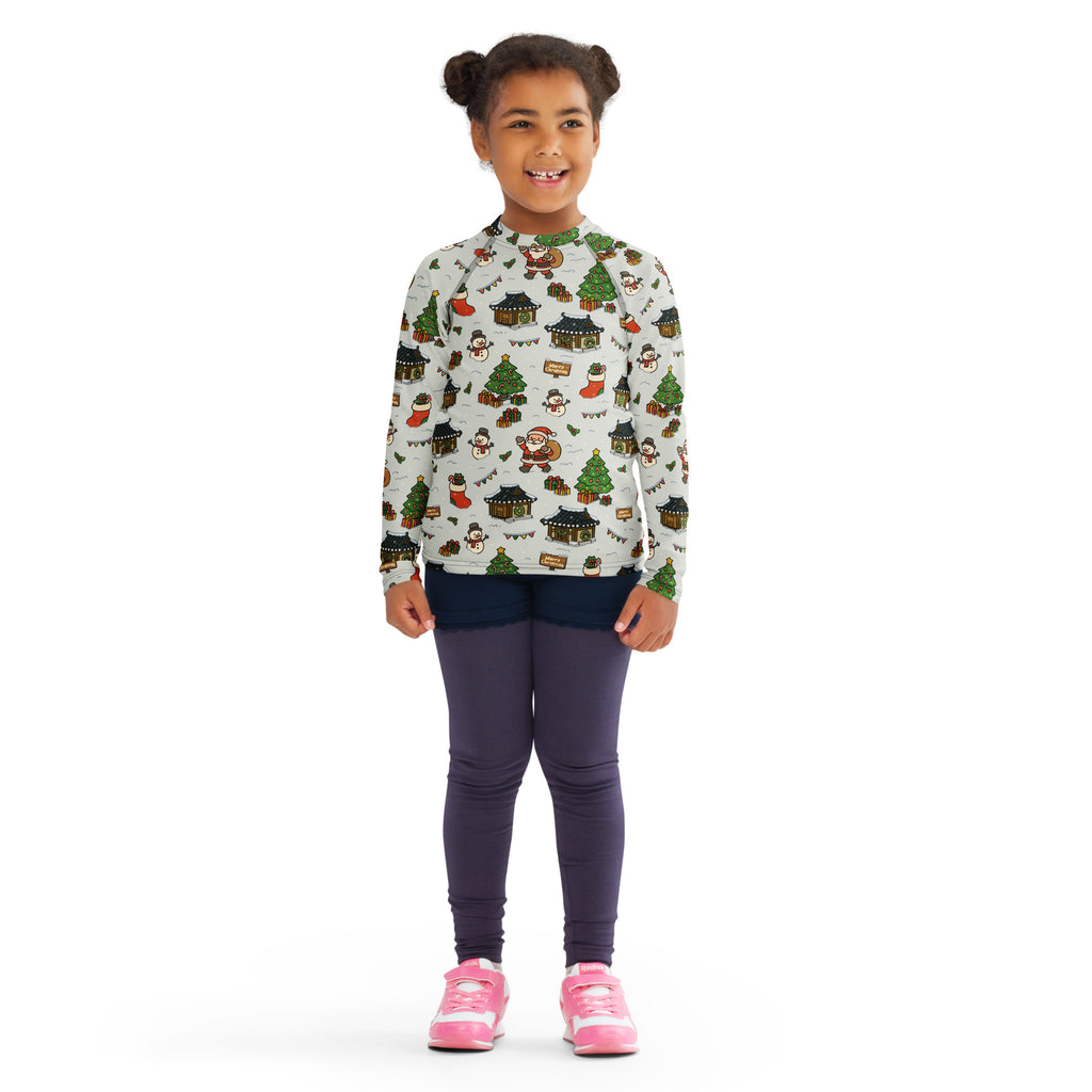 Kids Christmas Village Long Sleeve Rash Guard Swim Shirt – Buttery Soft, Sun Safe UPF 50+ Protection, Quick Dry & 4-Way Stretch Comfort