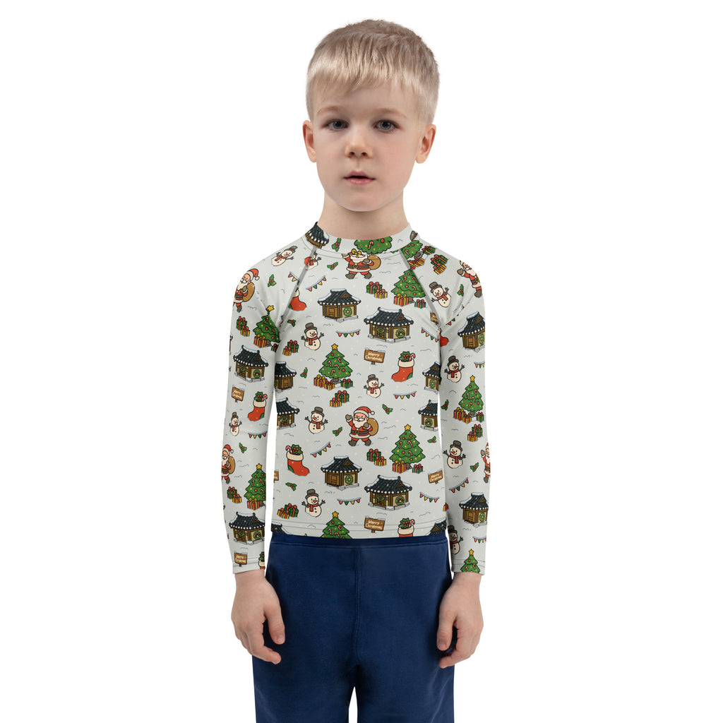 Kids Christmas Village Long Sleeve Rash Guard Swim Shirt – Buttery Soft, Sun Safe UPF 50+ Protection, Quick Dry & 4-Way Stretch Comfort