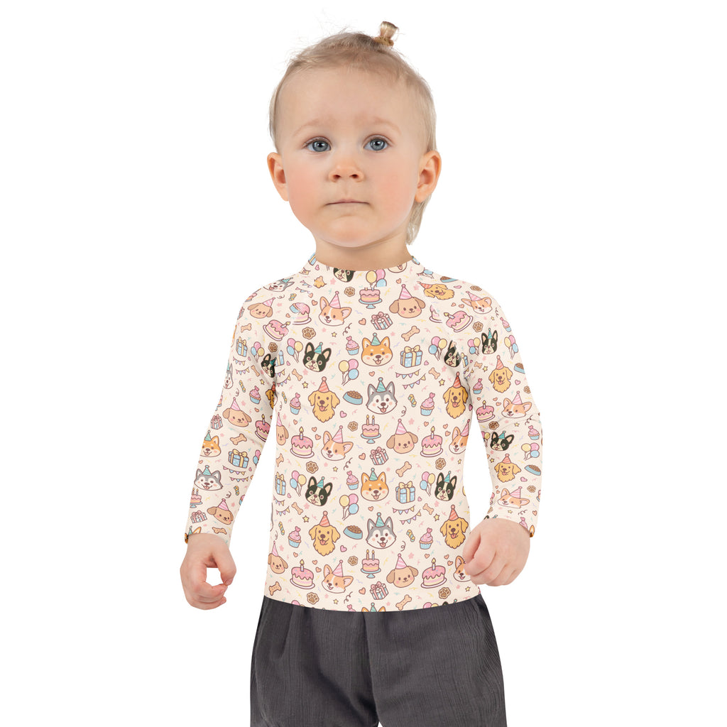 Kids Puppy Birthday Long Sleeve Rash Guard Swim Shirt – Buttery Soft, Sun Safe UPF 50+ Protection, Quick Dry & 4-Way Stretch Comfort