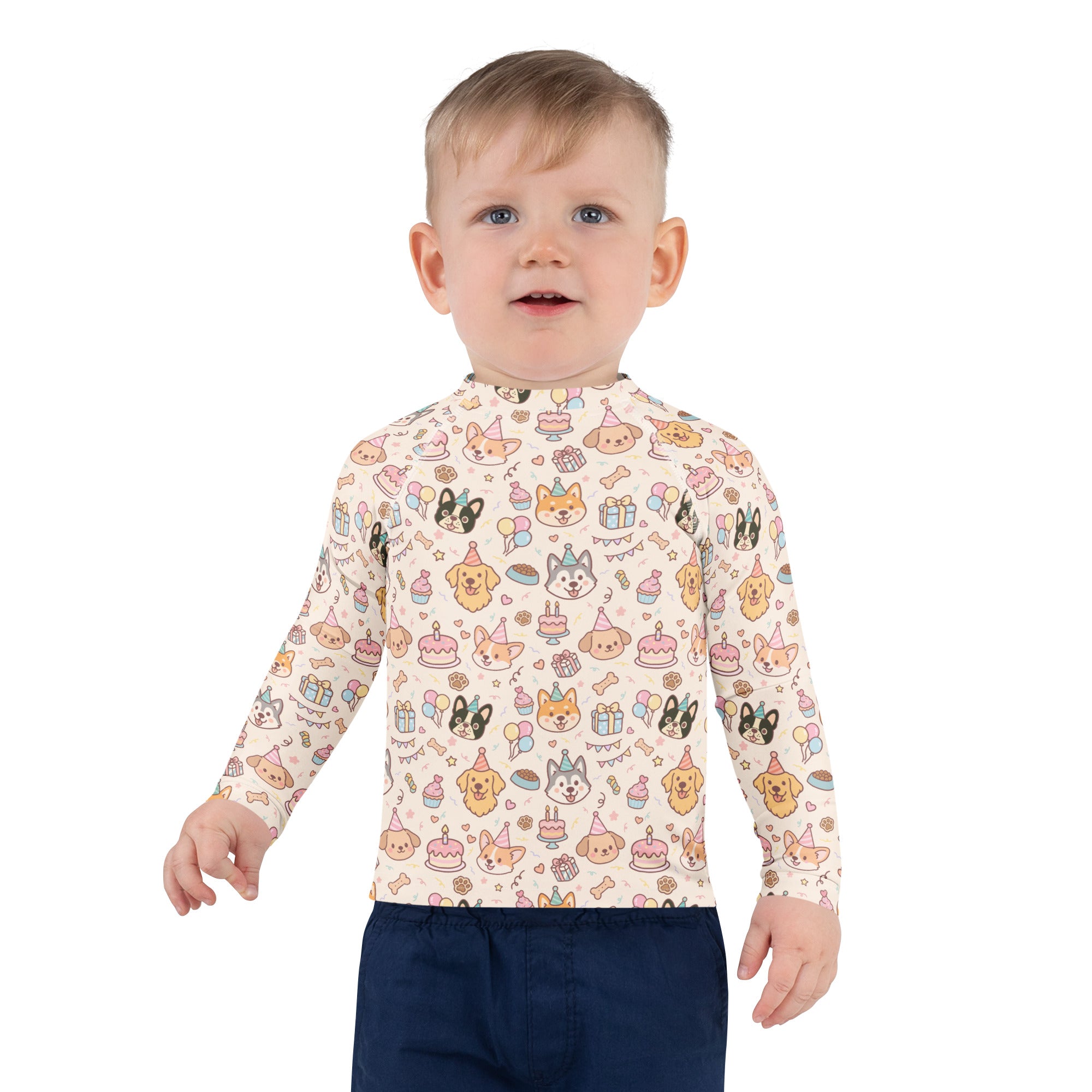Kids Puppy Birthday Long Sleeve Rash Guard Swim Shirt – Buttery Soft, Sun Safe UPF 50+ Protection, Quick Dry & 4-Way Stretch Comfort