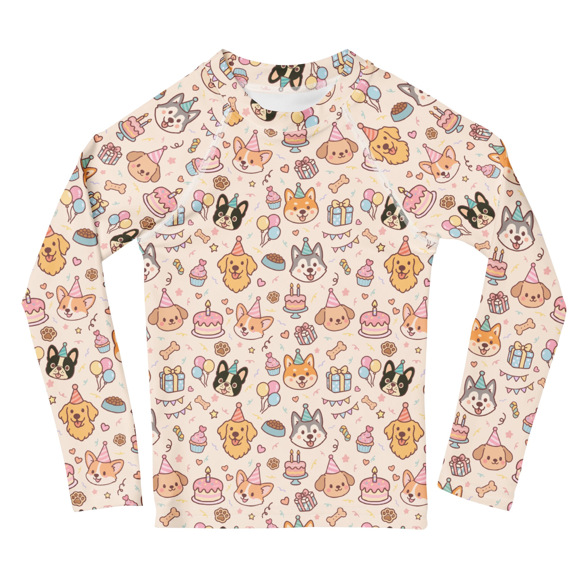 Kids Puppy Birthday Long Sleeve Rash Guard Swim Shirt – Buttery Soft, Sun Safe UPF 50+ Protection, Quick Dry & 4-Way Stretch Comfort