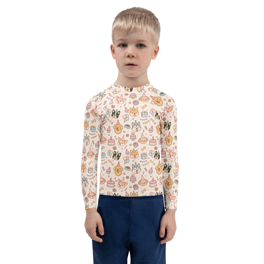 Kids Puppy Birthday Long Sleeve Rash Guard Swim Shirt – Buttery Soft, Sun Safe UPF 50+ Protection, Quick Dry & 4-Way Stretch Comfort