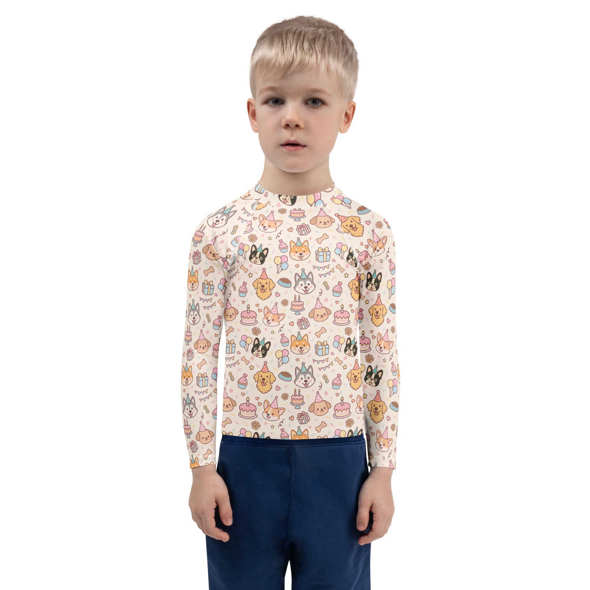 Kids Puppy Birthday Long Sleeve Rash Guard Swim Shirt – Buttery Soft, Sun Safe UPF 50+ Protection, Quick Dry & 4-Way Stretch Comfort