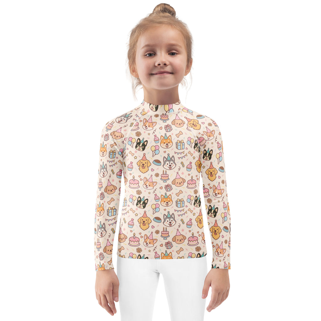 Kids Puppy Birthday Long Sleeve Rash Guard Swim Shirt – Buttery Soft, Sun Safe UPF 50+ Protection, Quick Dry & 4-Way Stretch Comfort