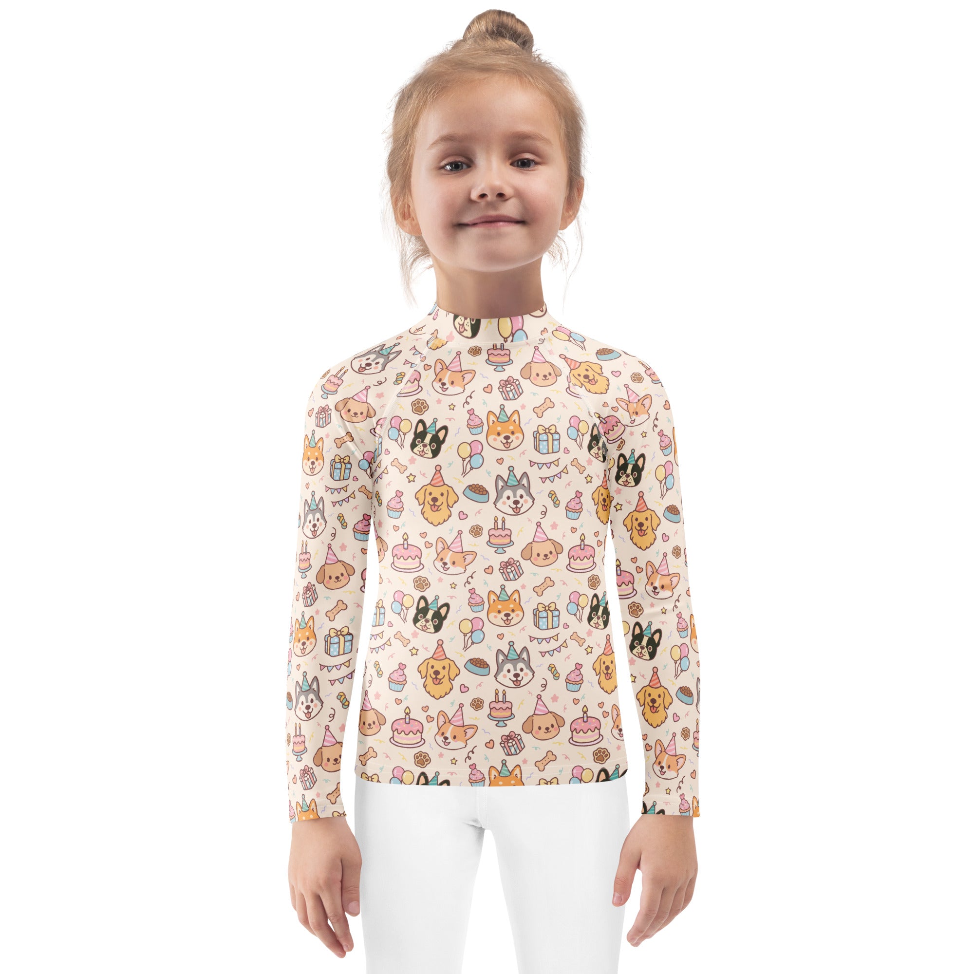 Kids Puppy Birthday Long Sleeve Rash Guard Swim Shirt – Buttery Soft, Sun Safe UPF 50+ Protection, Quick Dry & 4-Way Stretch Comfort